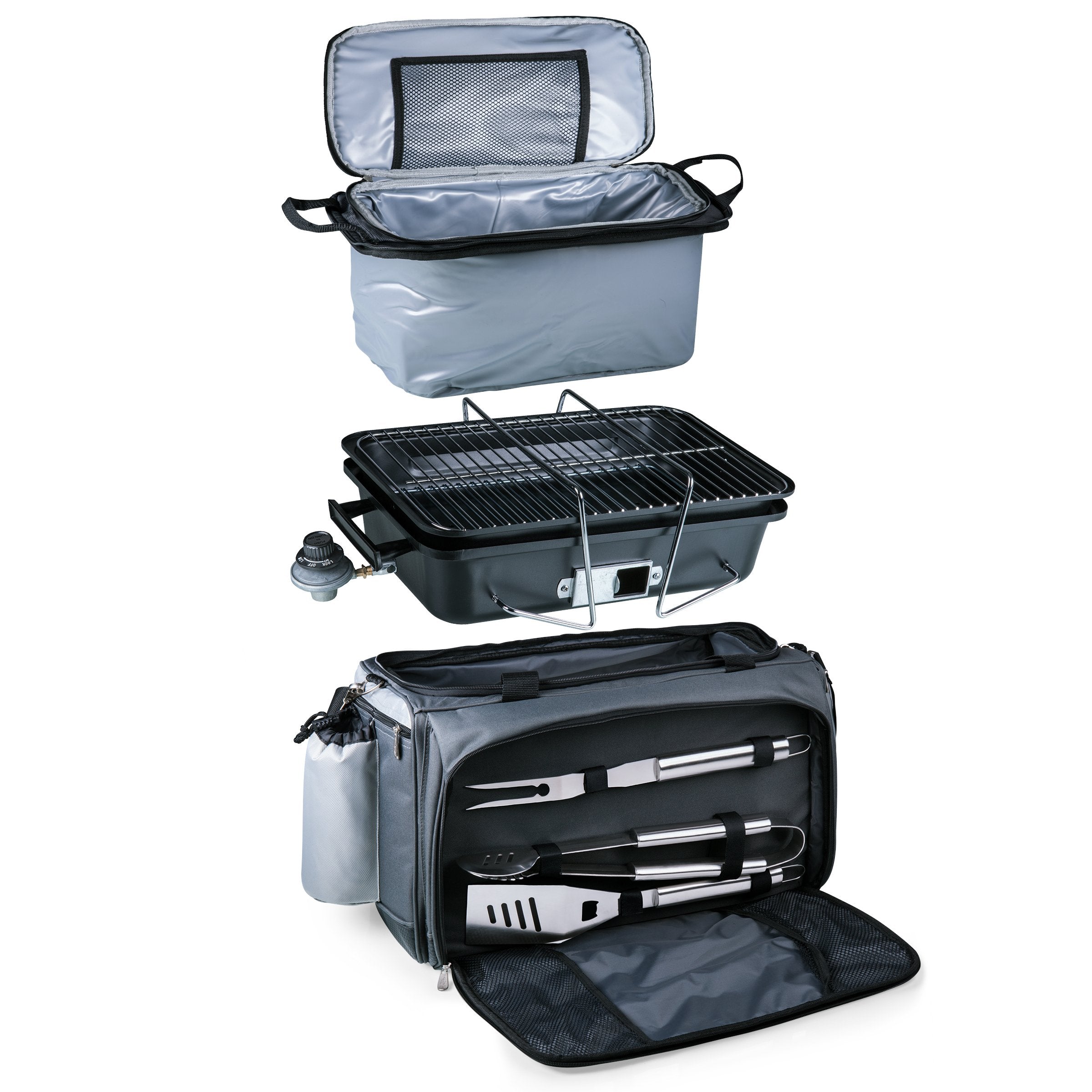 Oniva - A Picnic Time Brand Vulcan All-In-One Tailgaiting Cooler/Bbq Set With Trolley, Gray