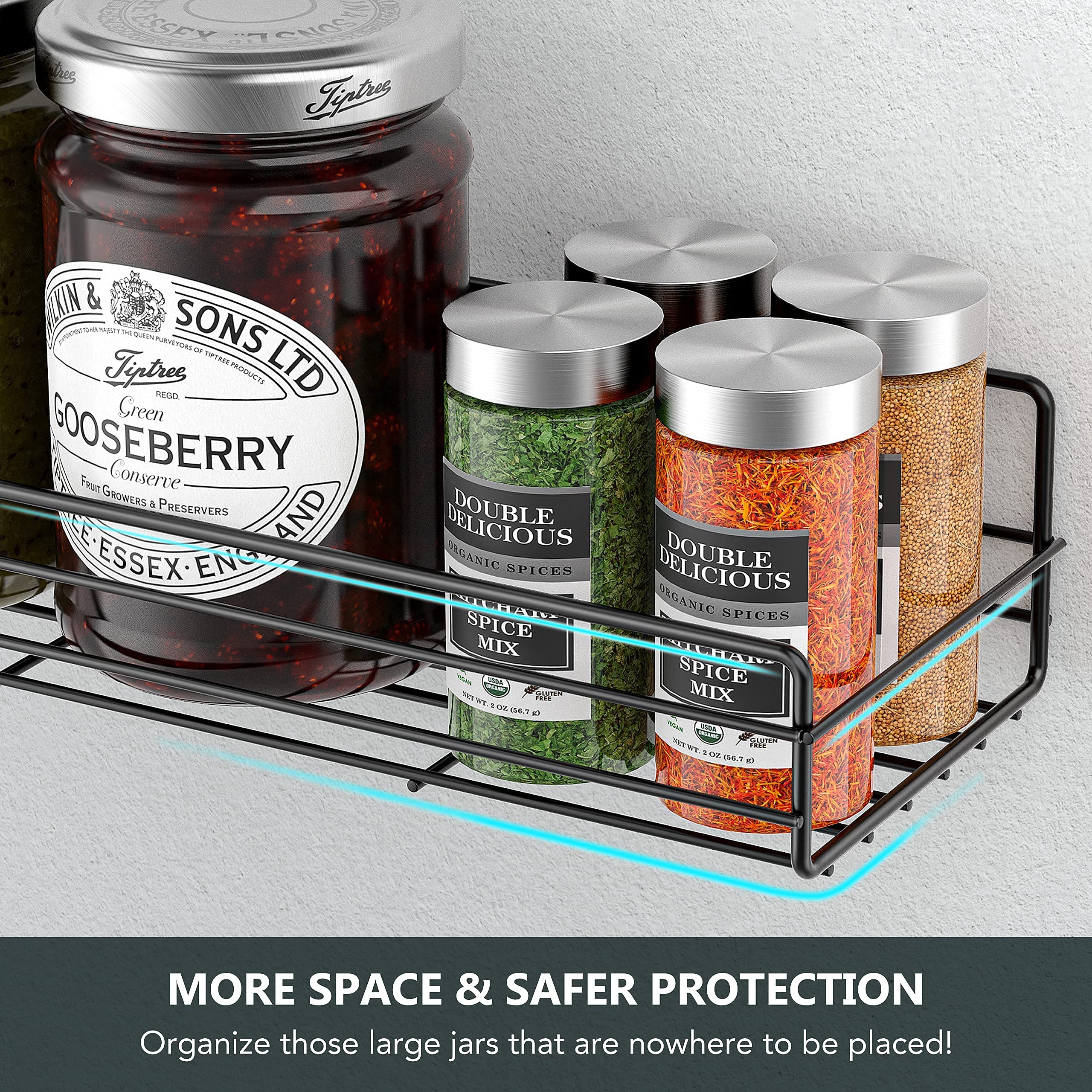 Moforoco Spice Rack Organizer Wall Mount (6Pack), Hanging Black Spice Pantry Organization Storage Shelf, Farmhouse Seasoning Org