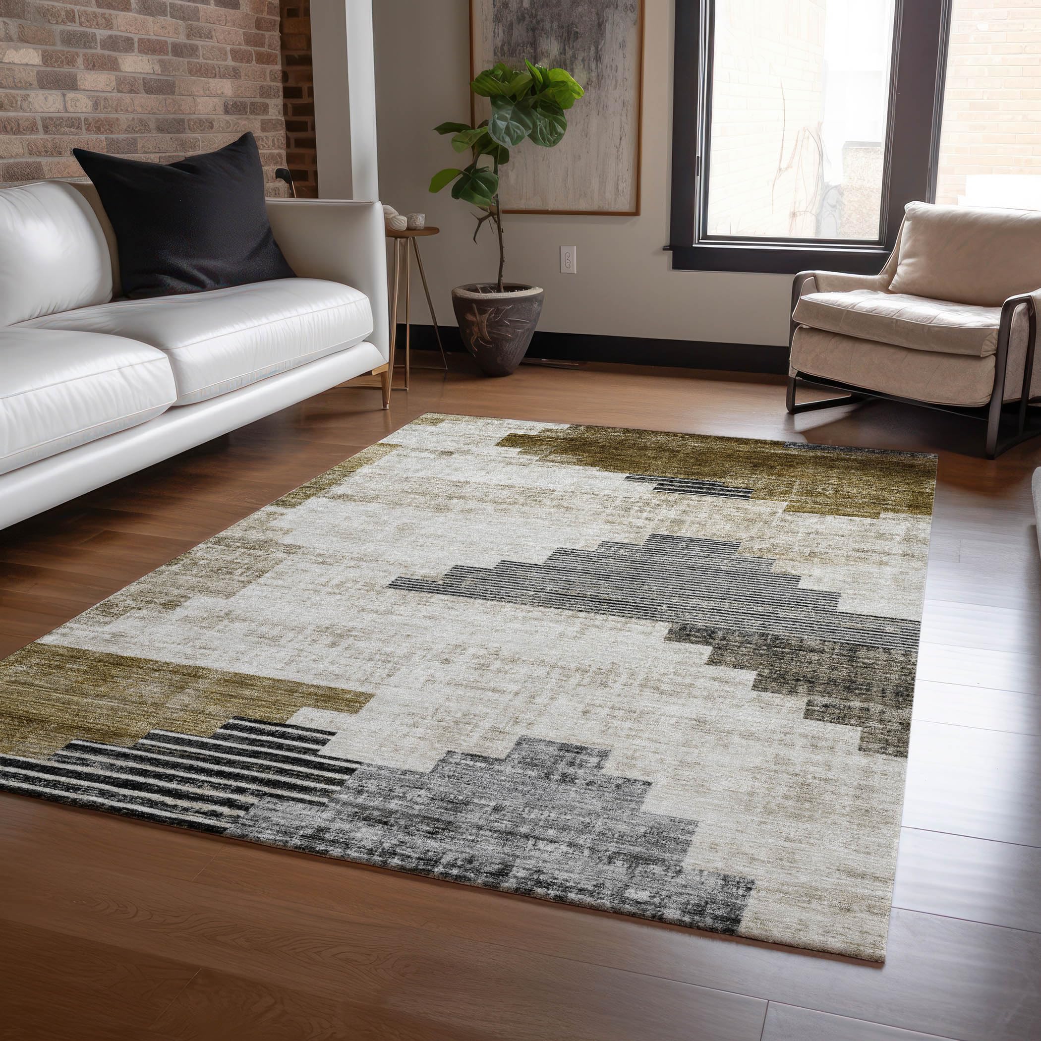 Machine Washable Indoor/Outdoor Chantille Brown 9 x 12 Rug