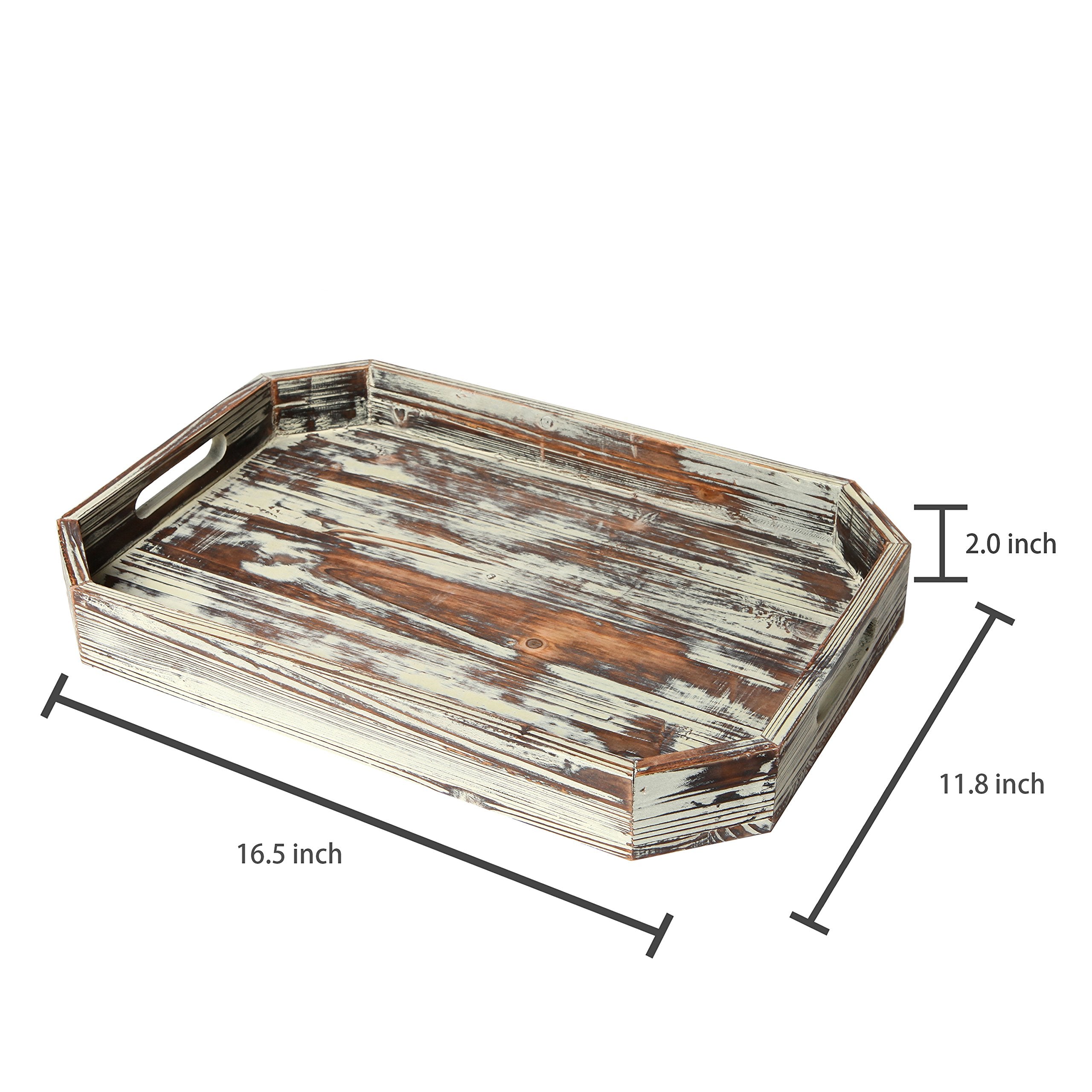 Mygift Torched Wood Serving Tray With Handles - Rustic Farmhouse Decor Breakfast, Ottoman, Coffee Table Decorative Tray With Ang