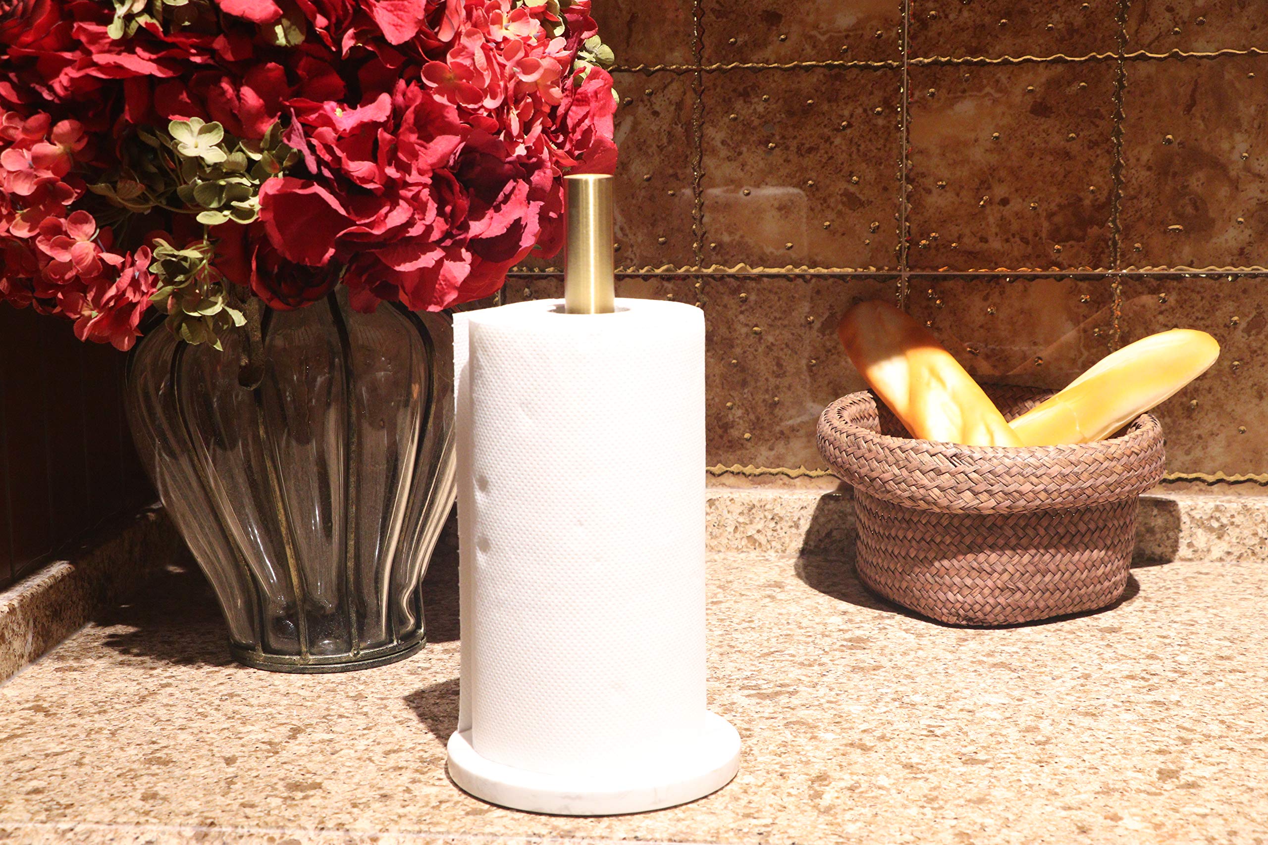 Lutavoy Marble Paper Towel Holders Copper Plated Standing Kitchen Paper Towel Holder With Marble Base (Kz22 - Gold)