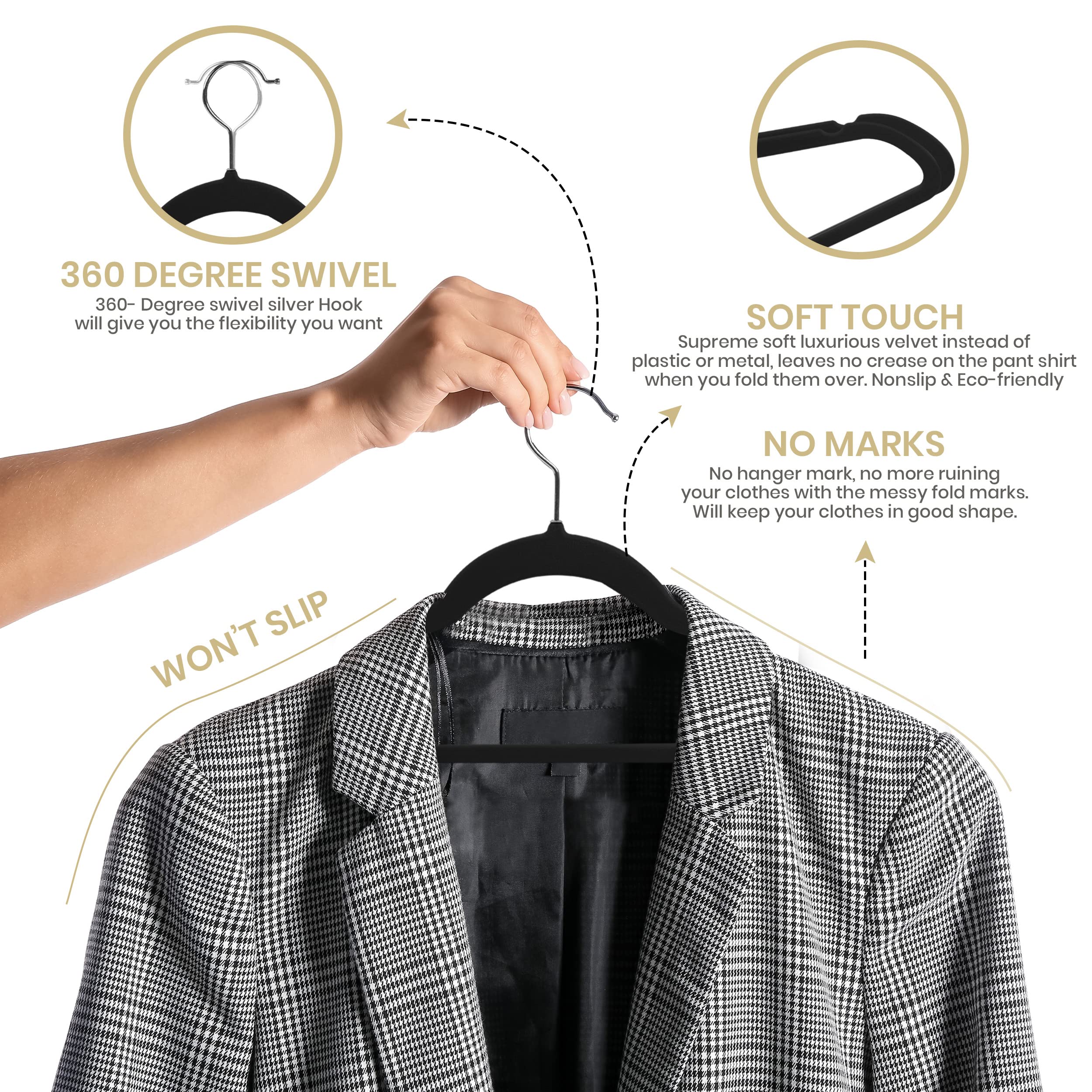 Utopia Home Velvet Hangers 50 Pack - Non-Slip Clothes Hangers - Black Hangers - Suit Hangers With 360 Degree Rotatable Hook - He