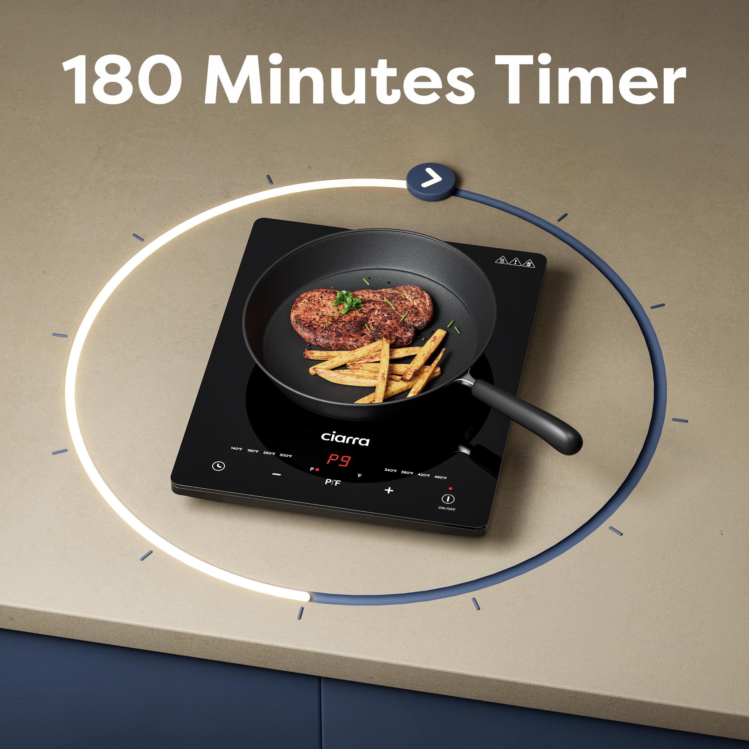Ciarra Catih1 1800W Portable Induction Cooktop, Ultra Slim Single Electric Countertop Burner With Sensor Touch And Digital Timer