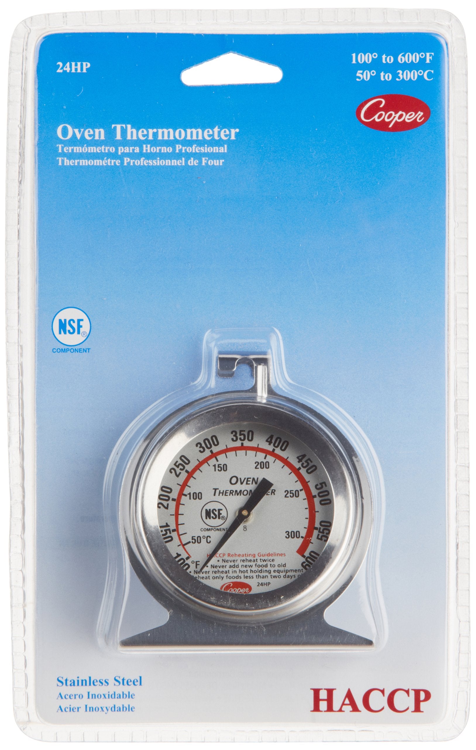 CooperAtkins 24HP011 Stainless Steel BiMetal Oven Thermometer, 100 to 600 Degrees F Temperature Range