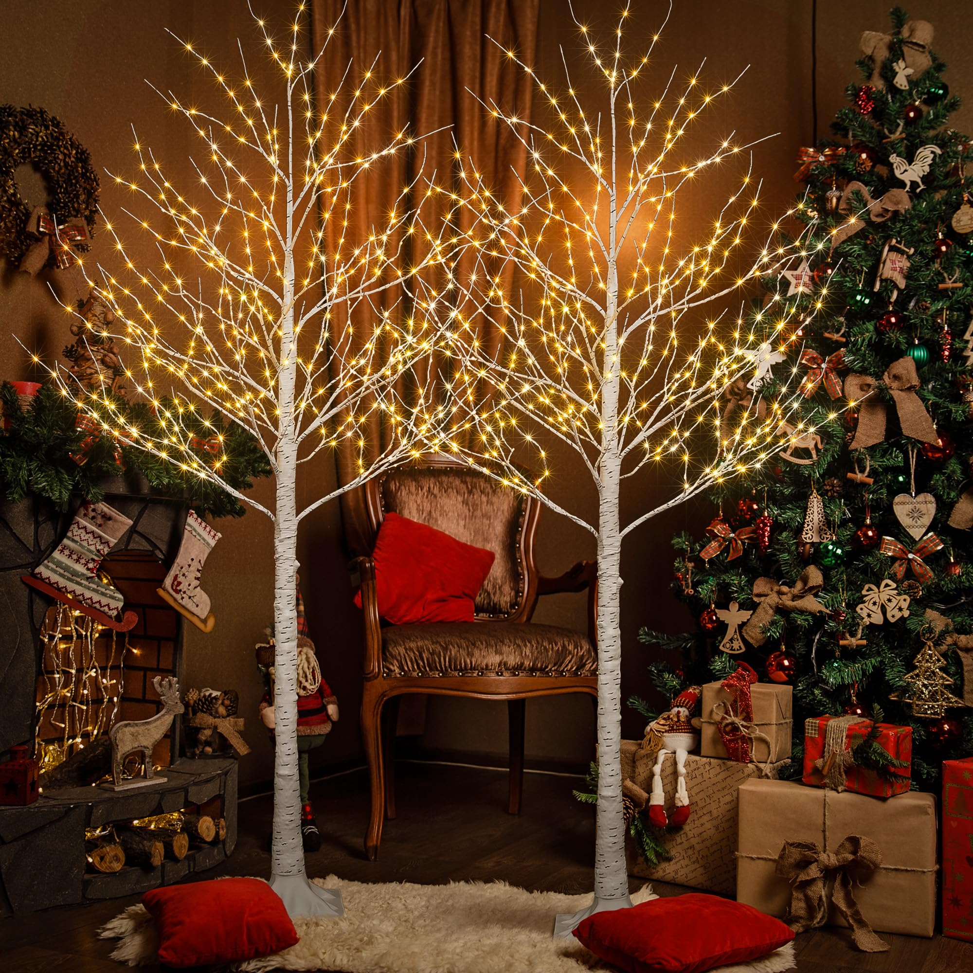 Lightshare Lighted Birch Twig Tree with Fairy Lights 2 Sets 8FT 994 LED Lights for Indoor Outdoor Home Christmas Holiday Decorat