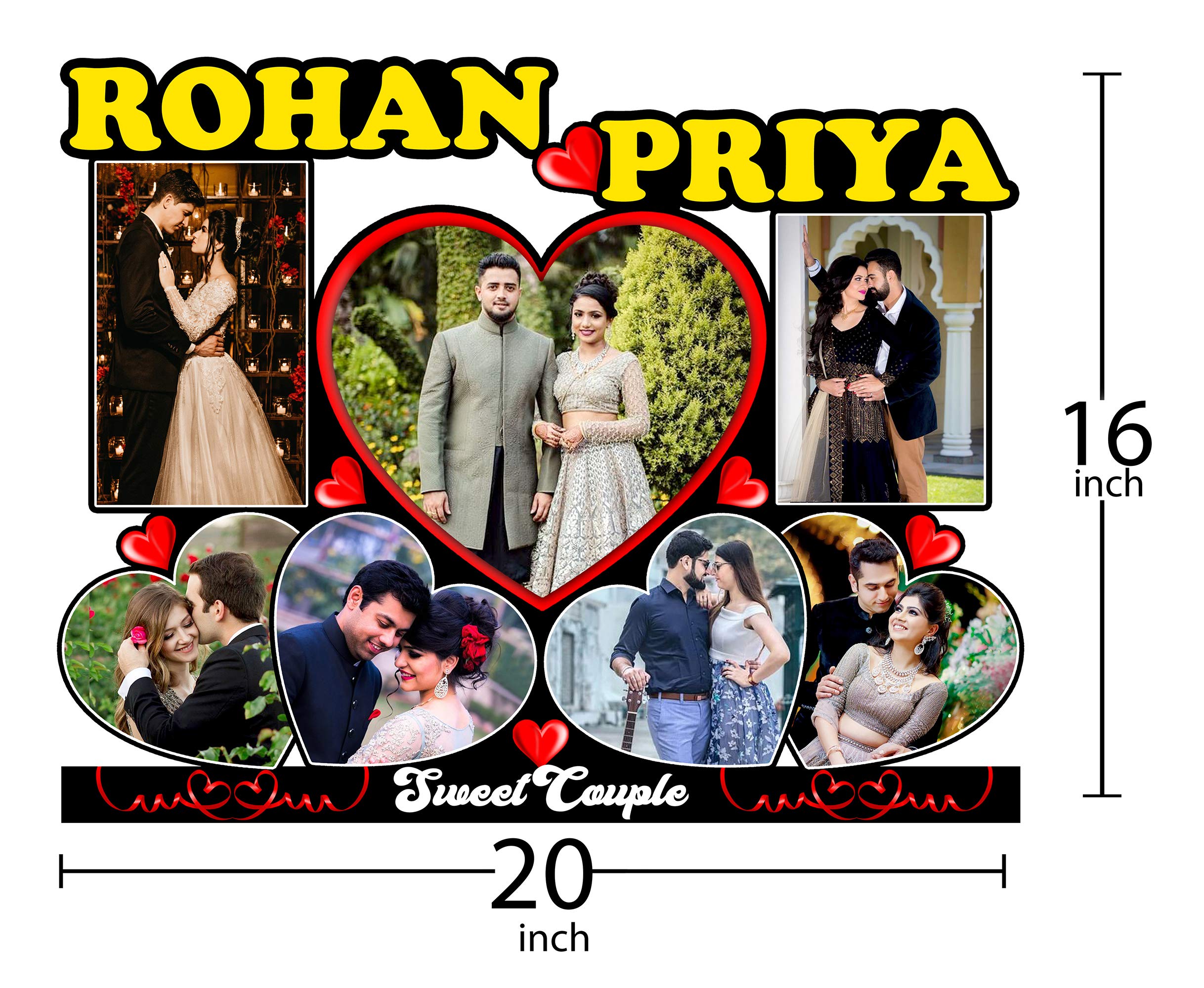 Shri Kanth Art Personalized & Customized Collage Photo Frame With Your Name (Rohan & Priya)| Wall Hanging Photo Frame | Wall Art