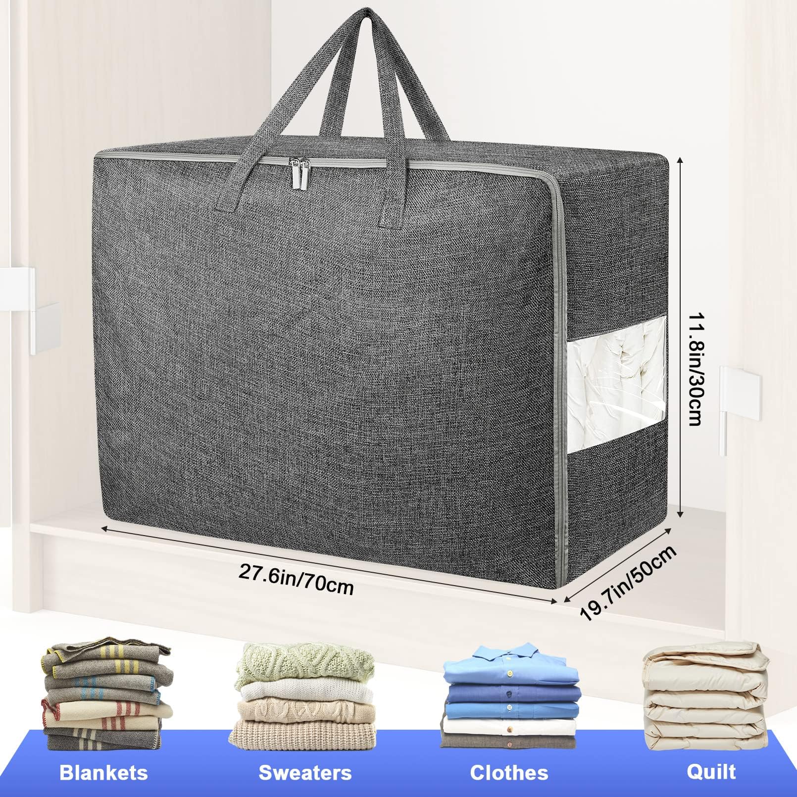 3Pack 105L Extra Large Storage Bags, Folding Comforter Blanket Storage Bags Closet Organizers and Storage Containers for Clothes