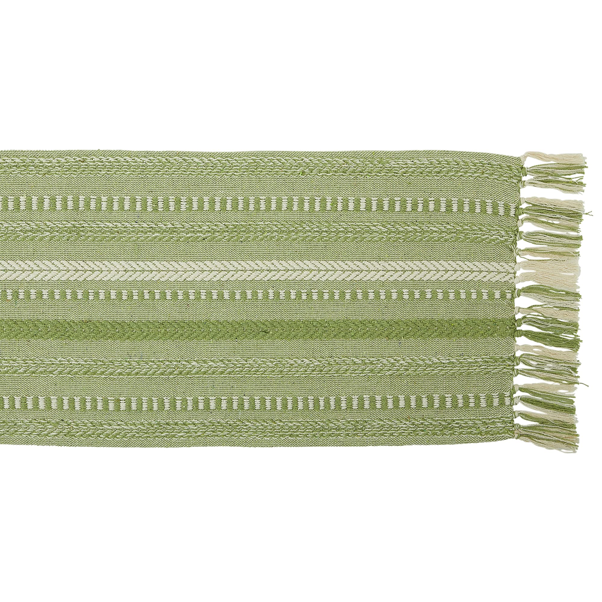 DII Farmhouse Braided Stripe Table Runner Collection  15x72 (15x77  Fringe Included)  Antique Green