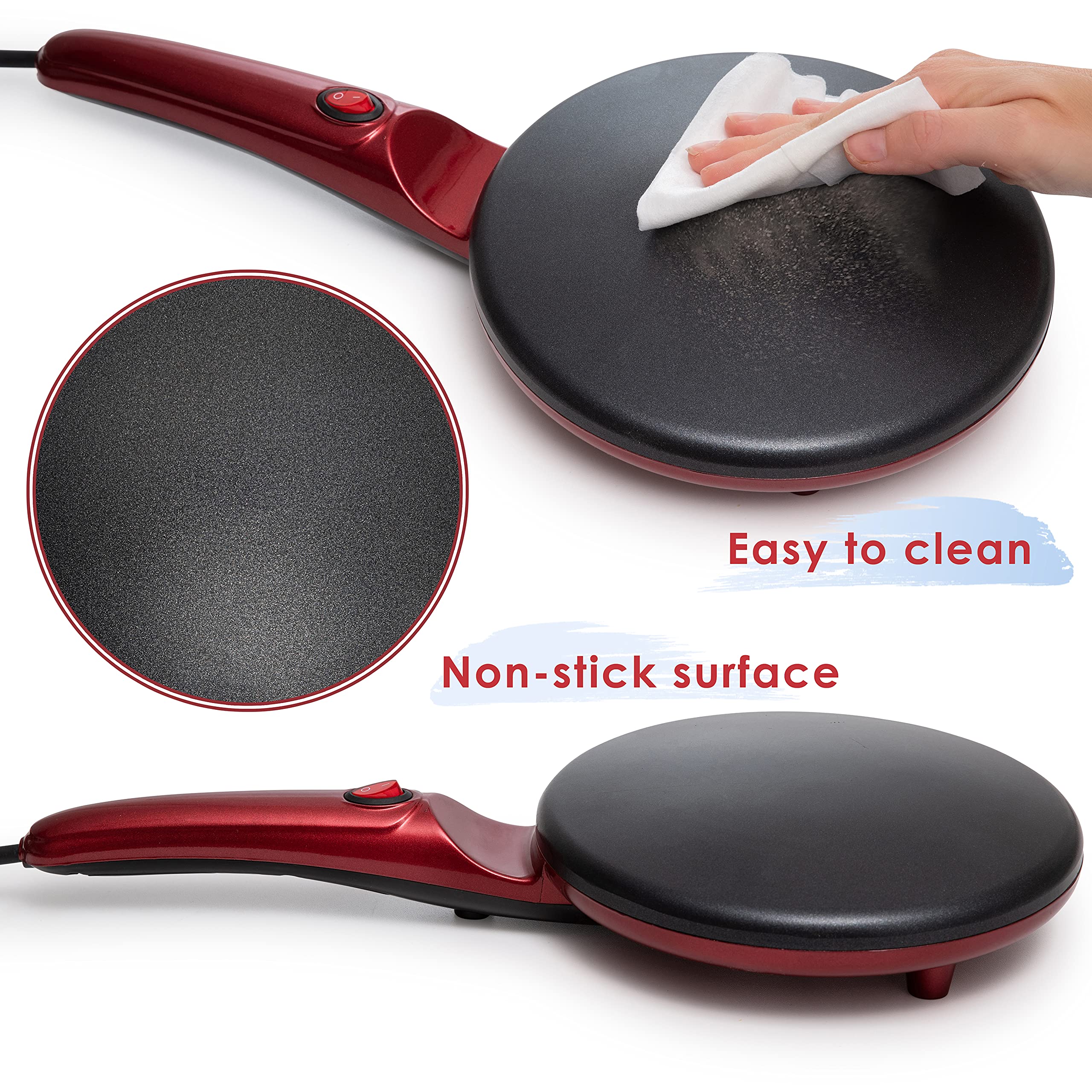 Moss & Stone Electric Crepe Maker, Pan Apo Portable Crepe Maker & Hot Plate Cooktop On/Off Switch, Nonstick Coating, Automatic T