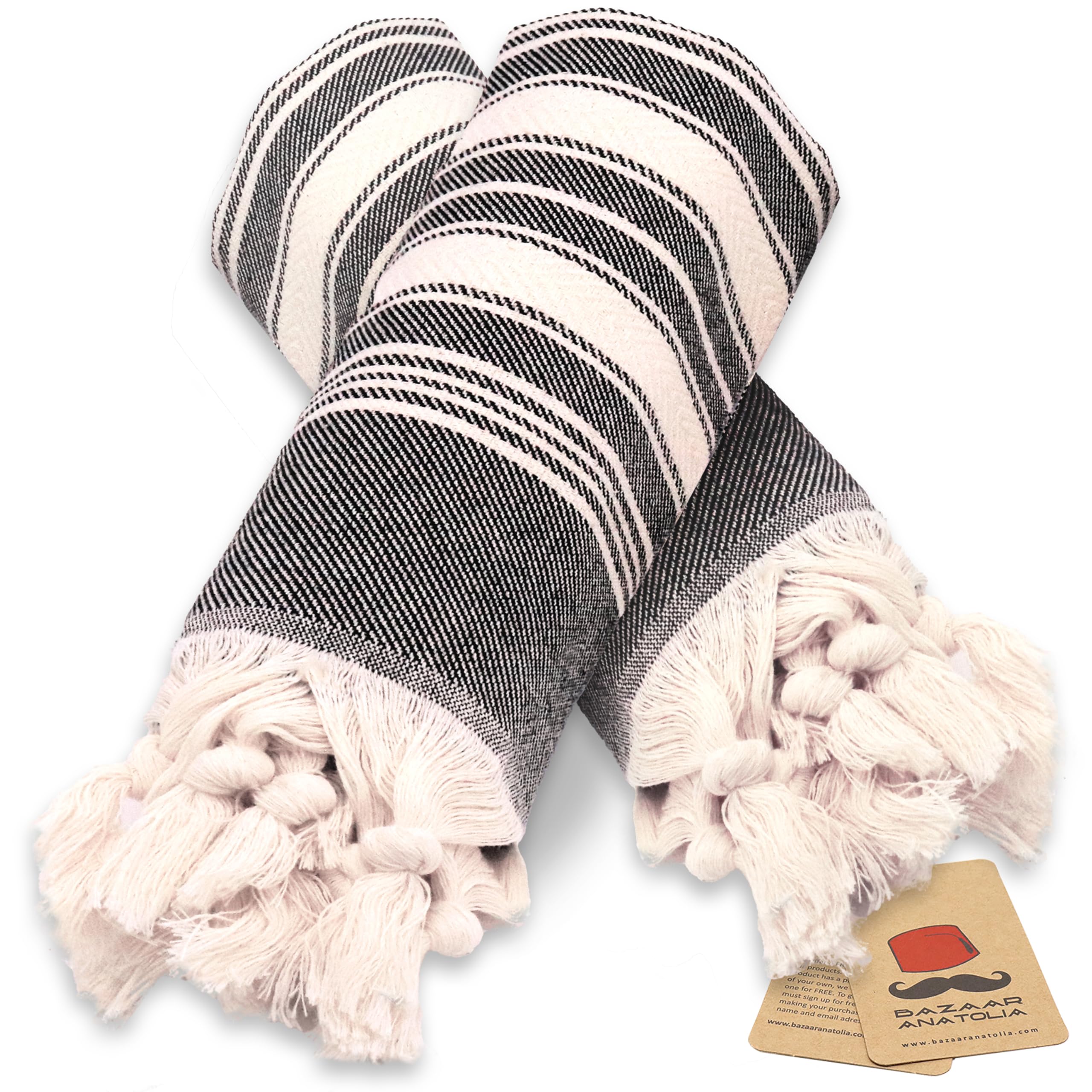 Bazaar Anatolia Turkish Hand Towels Set Of 2 Decorative Towels For Bathroom 100% Cotton - 39X19 - Hanging Loop Boho Farmhouse Ba