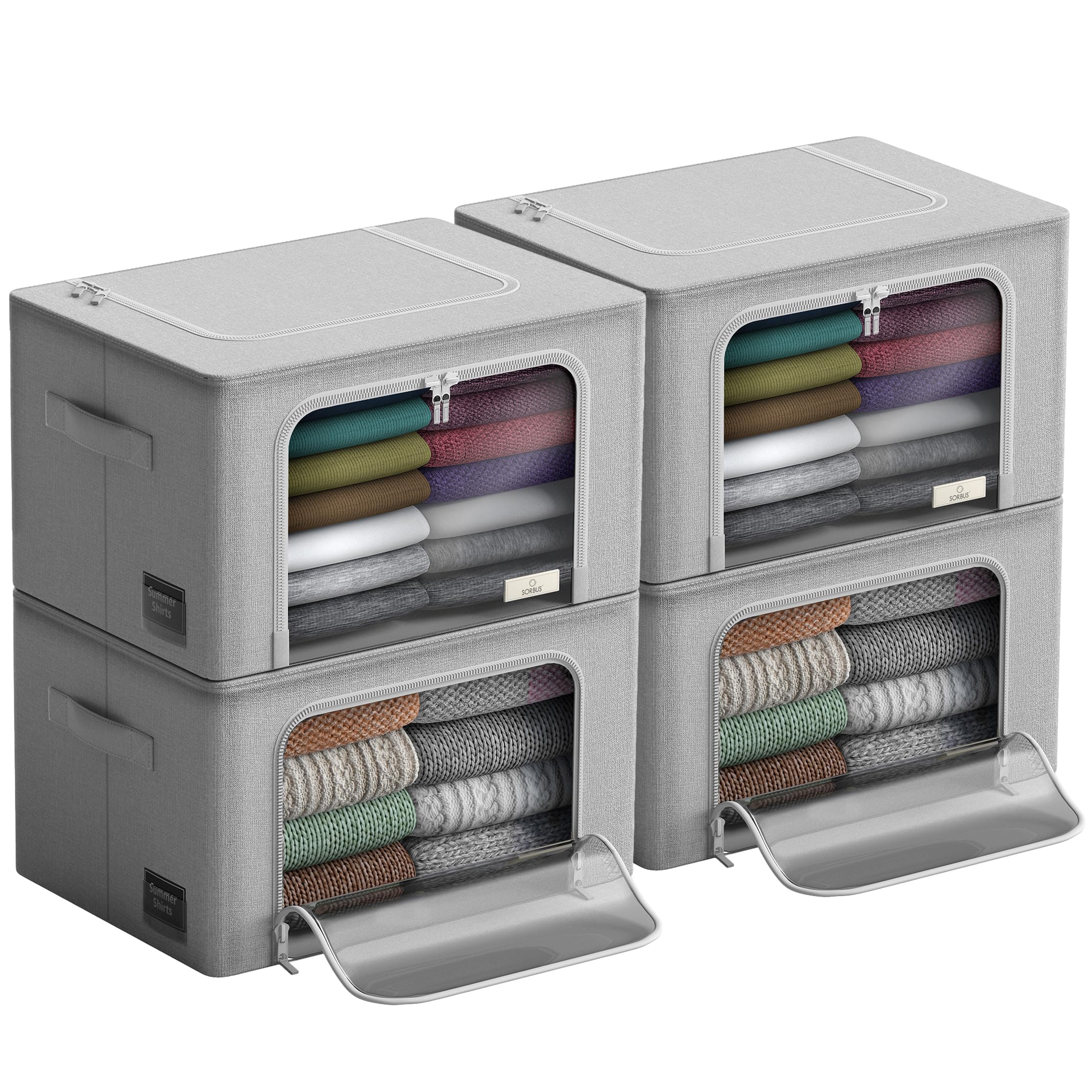 Sorbus Storage Bins with Metal Frame - Stackable & Foldable Clothes Organizer Bags - Oxford Fabric Storage Containers with Large