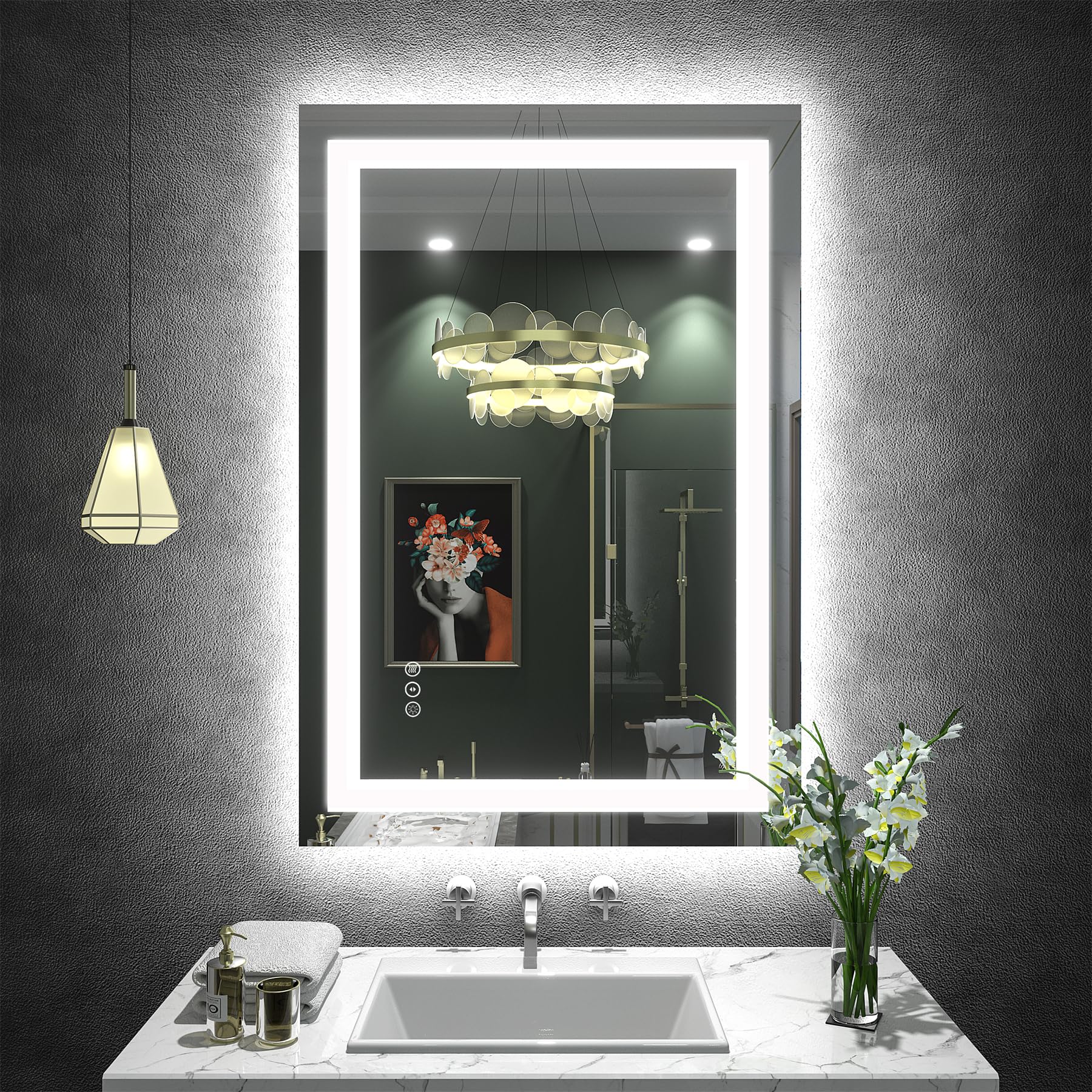 ODDSAN 28x36 LED Mirror for Bathroom  Lighted Vanity Mirror for Wall  Dimmable  Anti-Fog  Shatter-Proof  ETL Listed (Front Lights + Backlit)