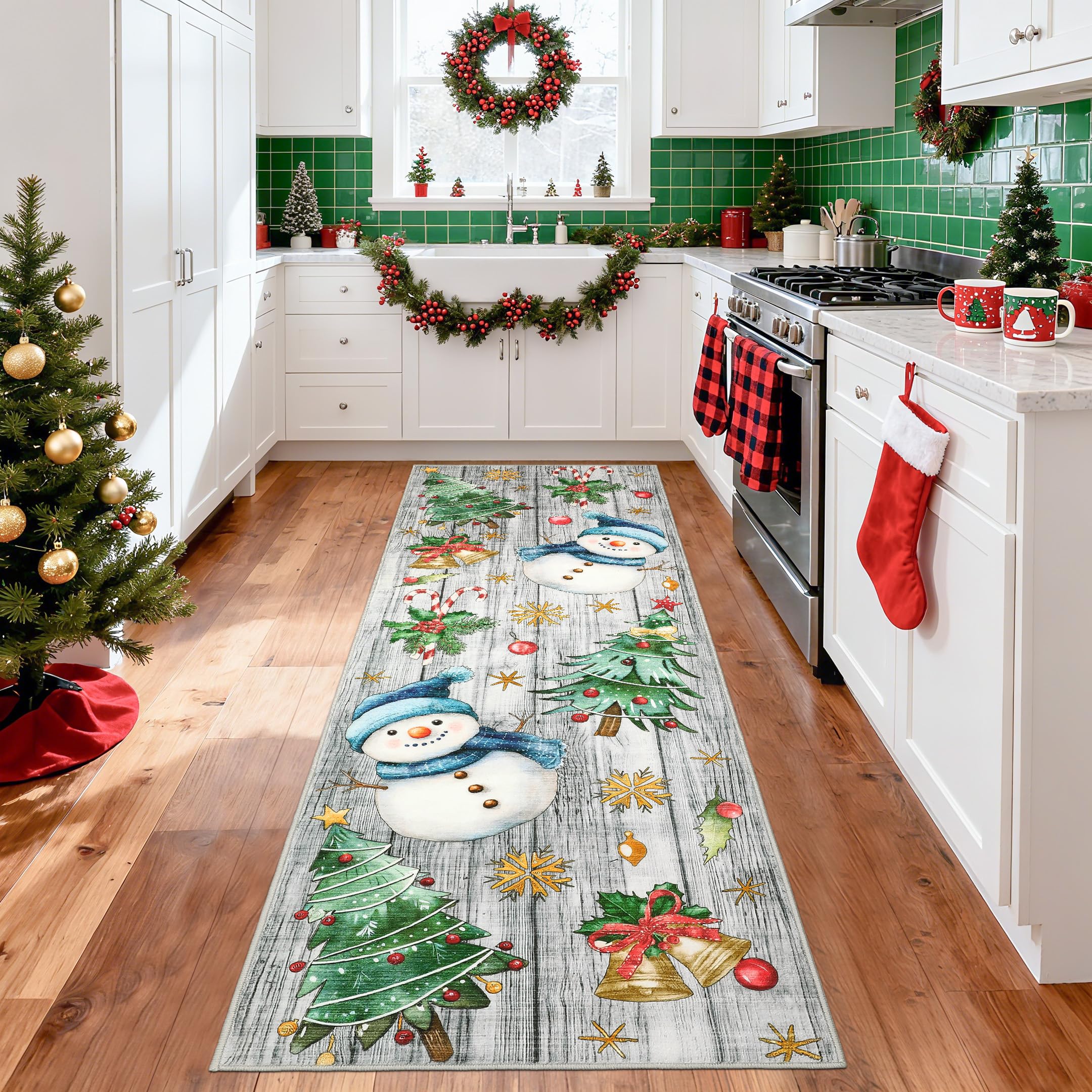 GarveeHome Christmas Runner Rug 2x6 Red Runners for Hallways, Kitchen Rugs Non Slip Washable Entryway Carpet Runner, Soft Christ