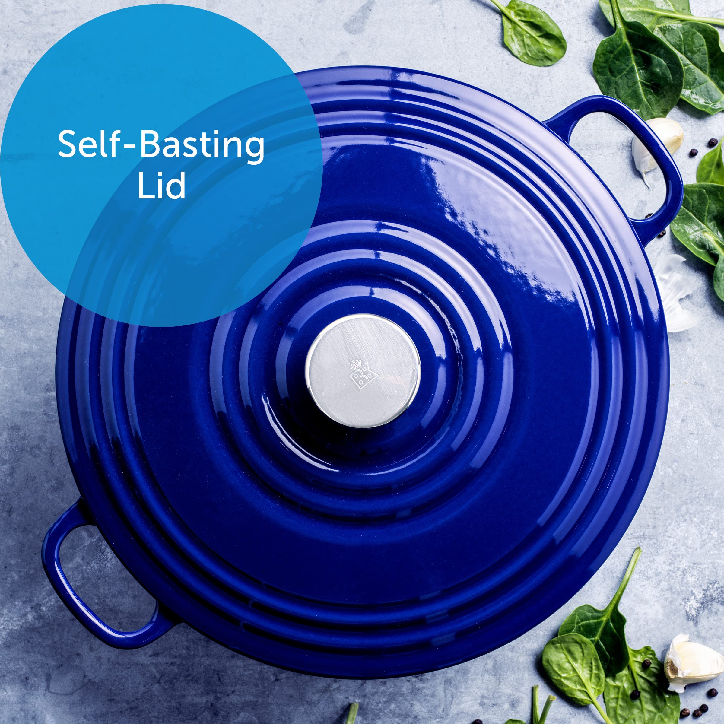 Bk Bourgogne Enameled Cast Iron Induction 7Qt Nonstick Dutch Oven, Pfas Free, Dishwasher Safe, Royal Blue