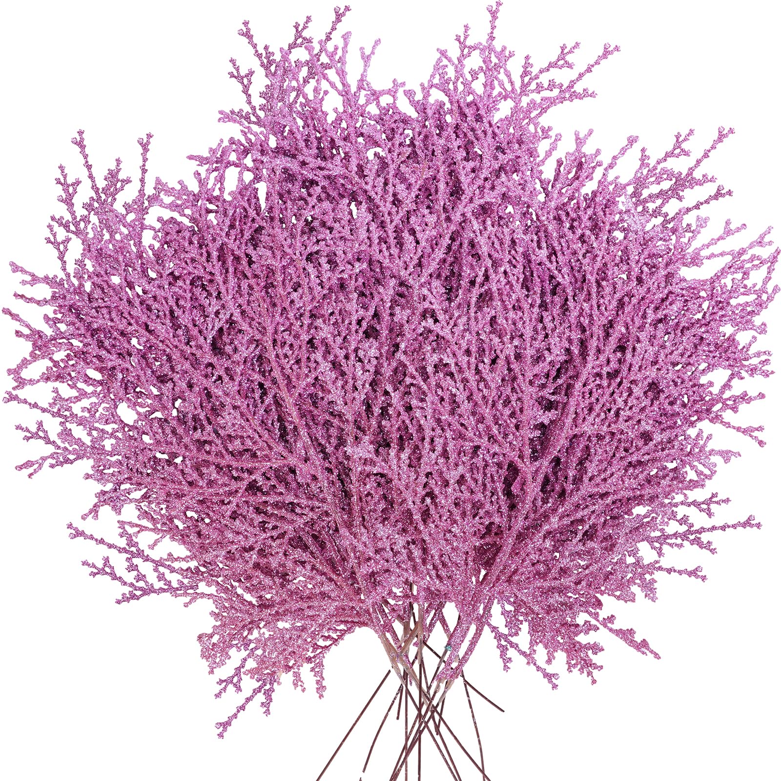 Winlyn 15 Pcs Pink Cedar Glitter Sprays Picks Christmas Floral Picks Artificial Cedar Branches Stems Pink Christmas Tree Picks f