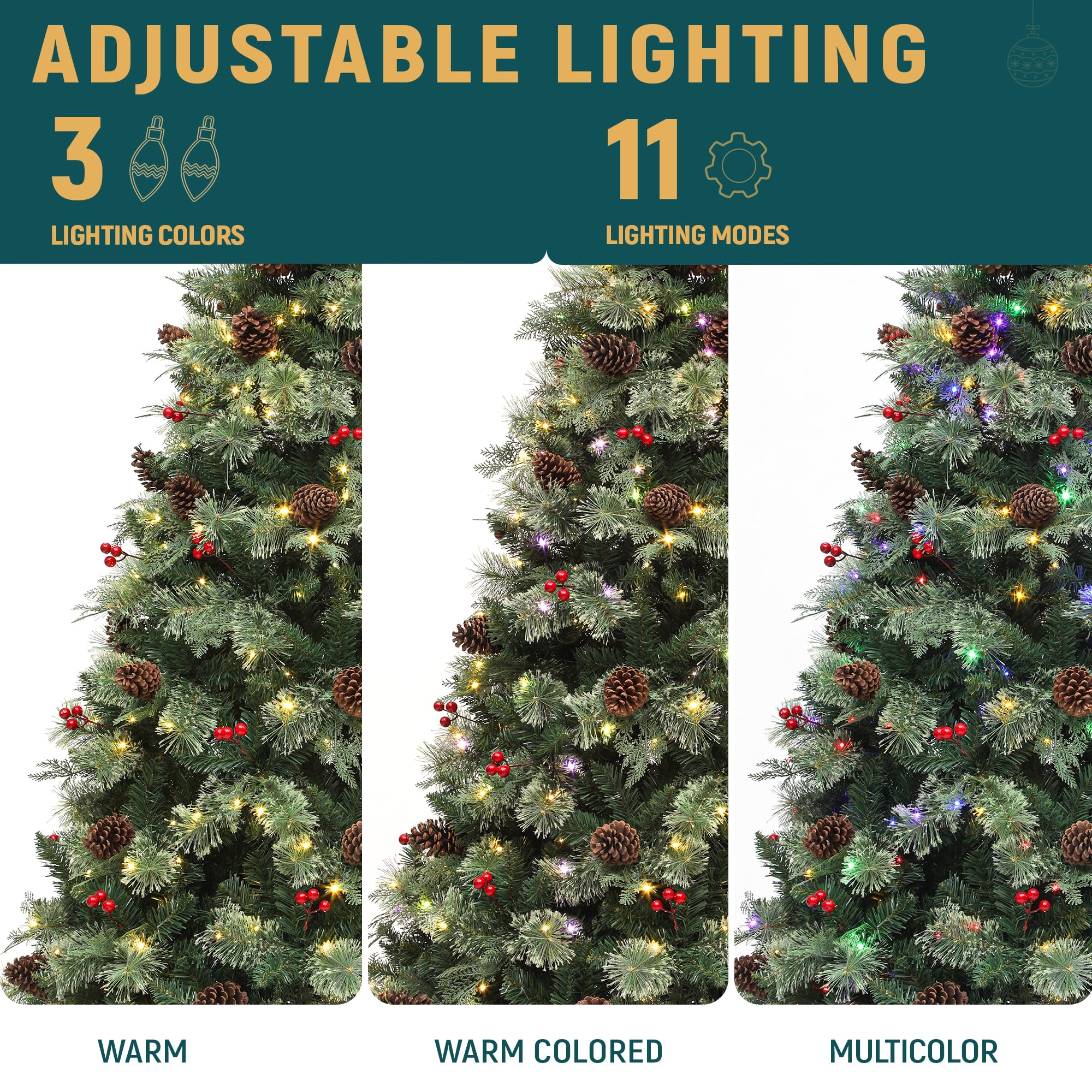 YITAHOME 6ft Prelit Carolina Pine Christmas Tree with Remote, Artificial Green Hinged Christmas Tree w/ 720 Mixed Tips & Pine-Ne