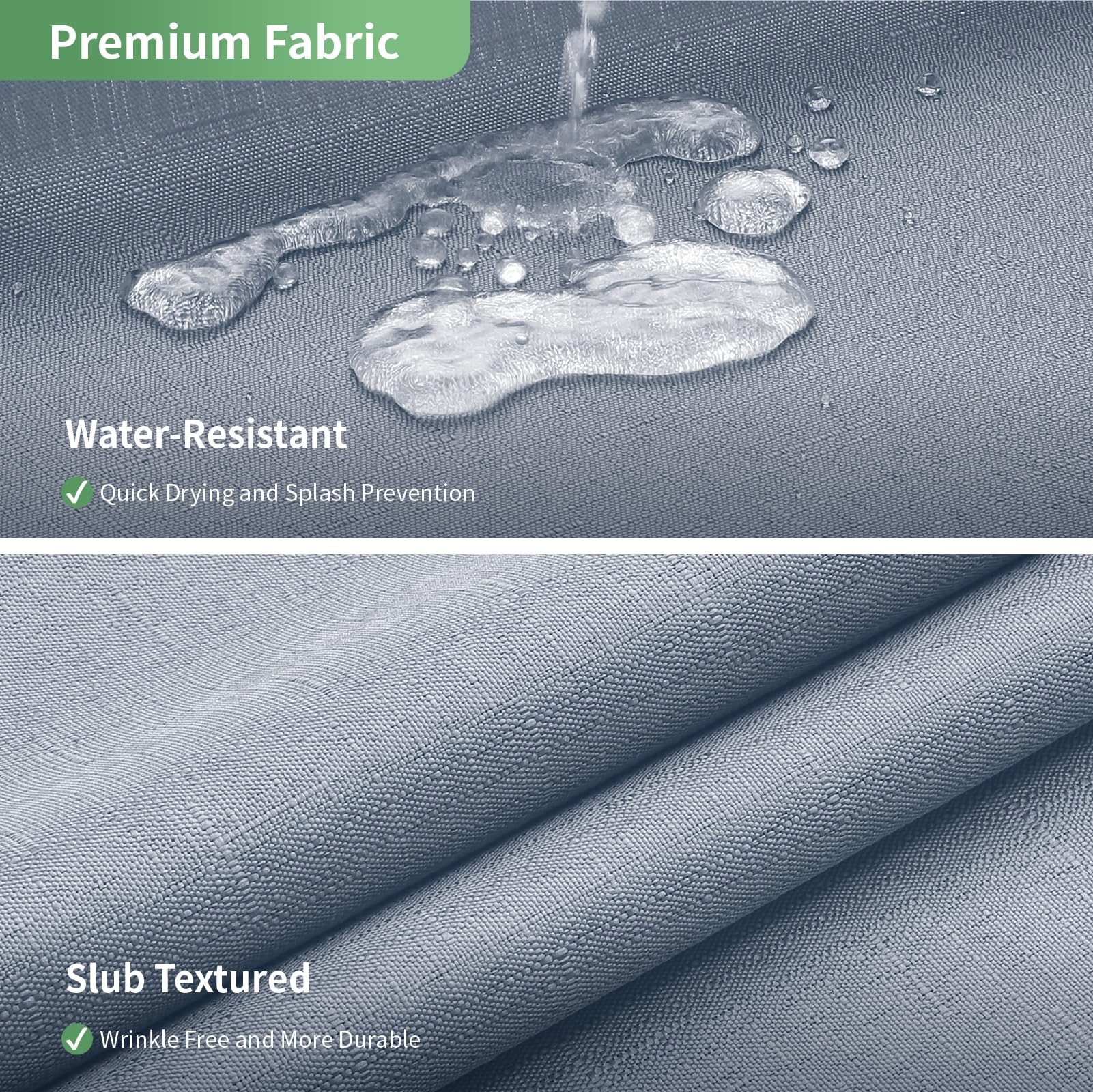 Eachope Blue No Hook Shower Curtain With Snap-In Fabric Liner Set,Slub Textured Fabric Shower Curtains For Bathroom,Hotel Style