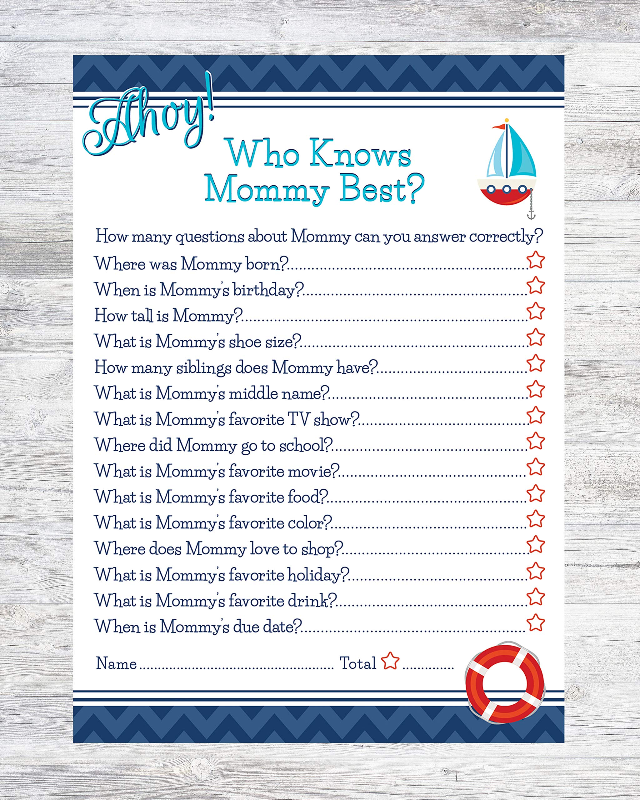 Ahoy Nautical Who Knows Mommy Best Baby Shower Game - 24 Count