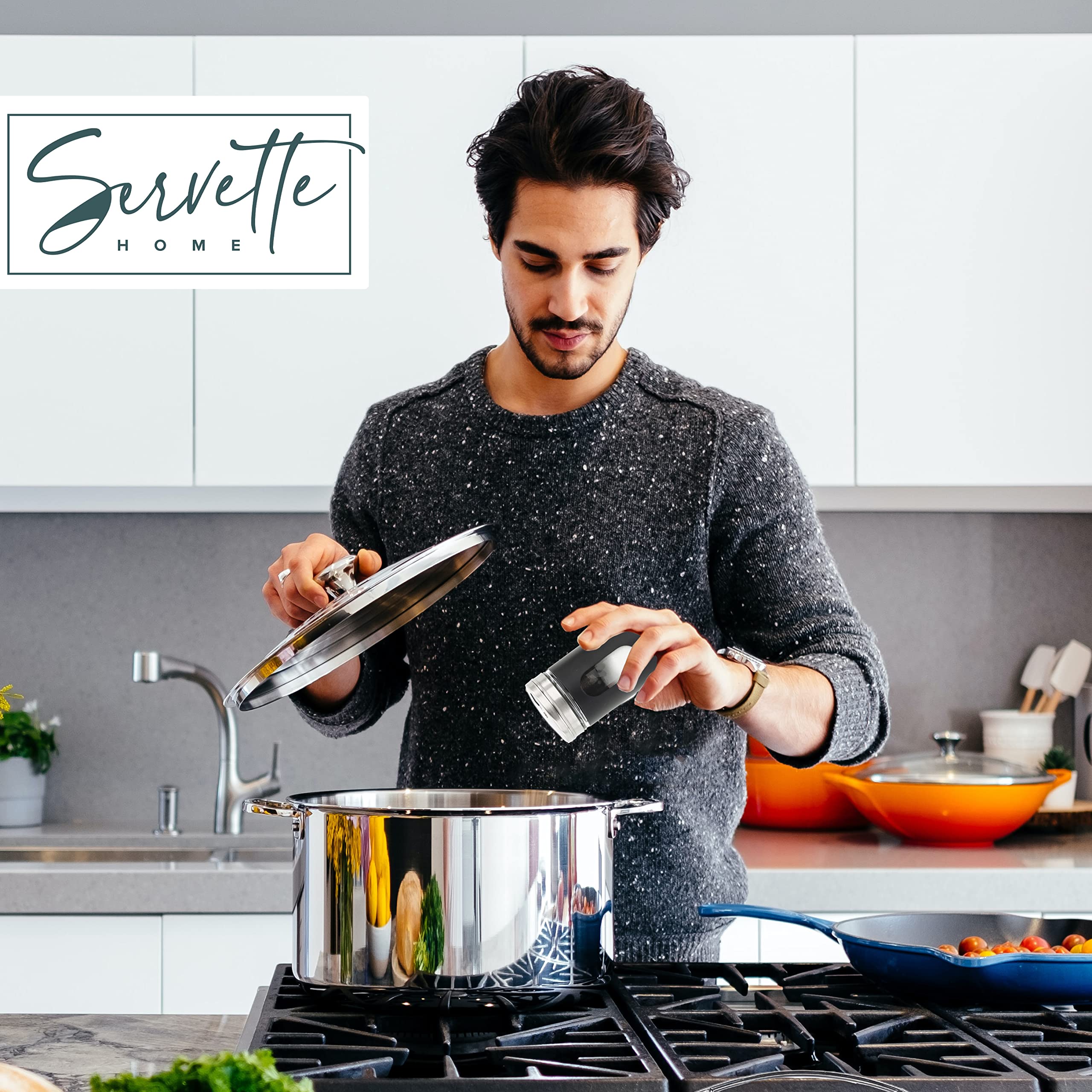 Black Salt Pepper Shakers Retro Spice Jars Glass - Set Of 2