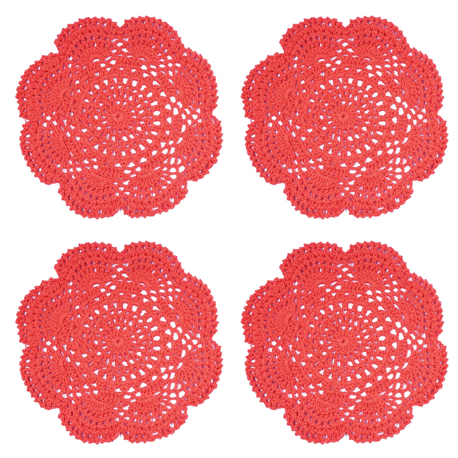 Phantomon 8 Inch Doilies Crochet Round Lace Doily Handmade Placemats 100% Cotton Crocheted Coasters, Pack Of 4 (Orange)