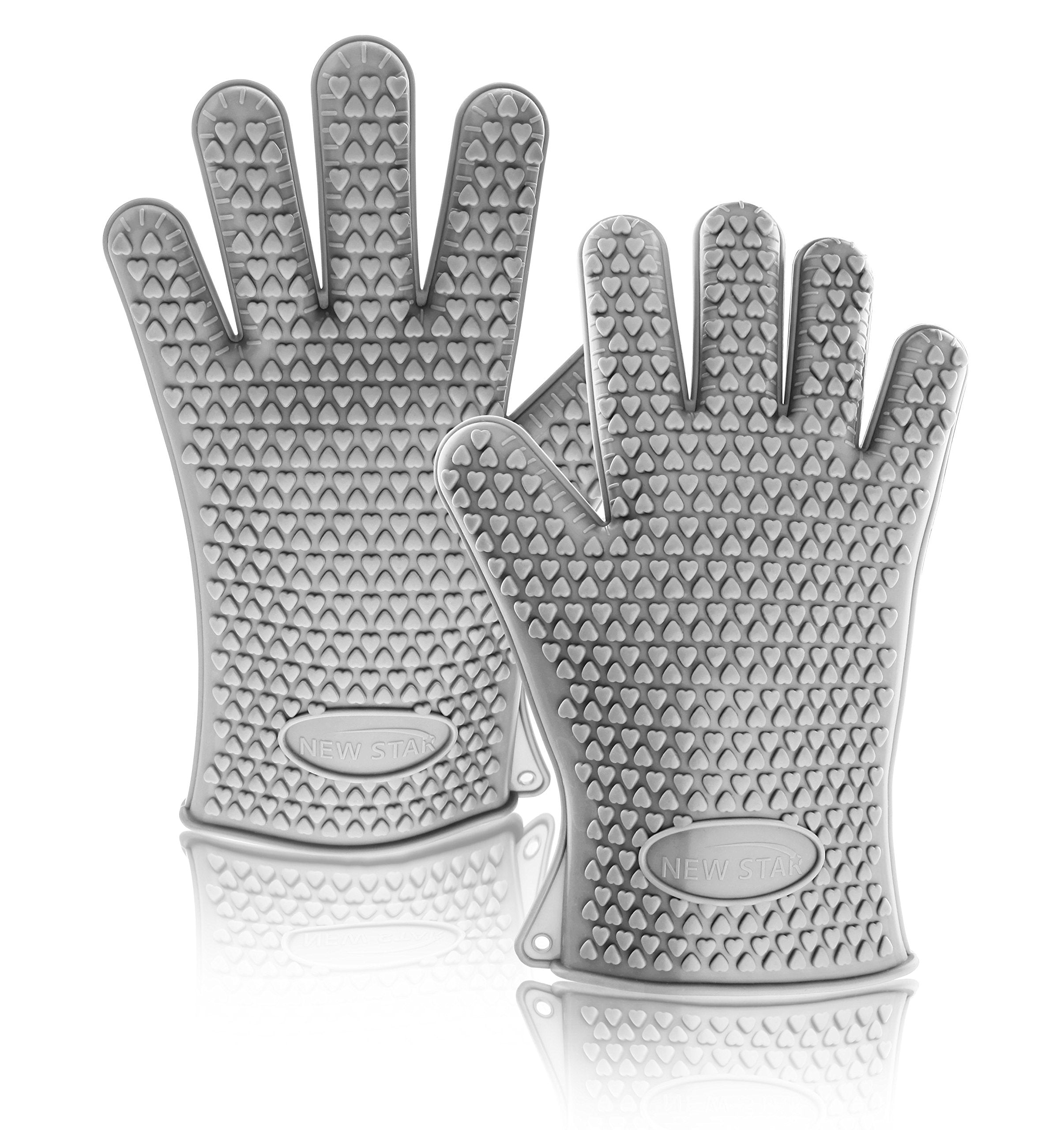 New Star Foodservice 32413 Commercial Grade Silicone Oven Mitts, Grey, Set of 2