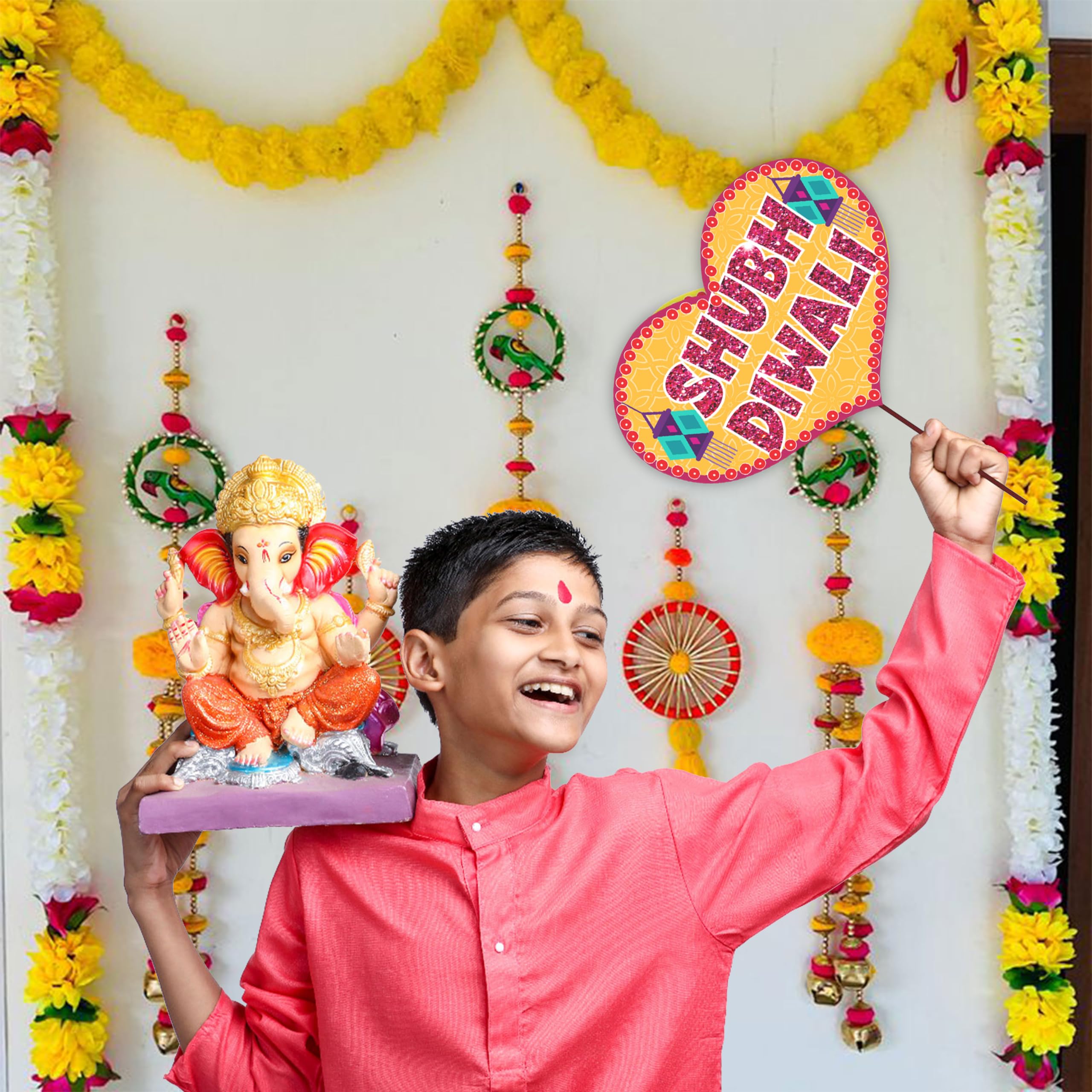 WOBBOX Diwali Decoration Happy Diwali Photo Booth Party Props, Yellow & Purple Colour, Diwali Decoration Item, Diwali Dcor Items