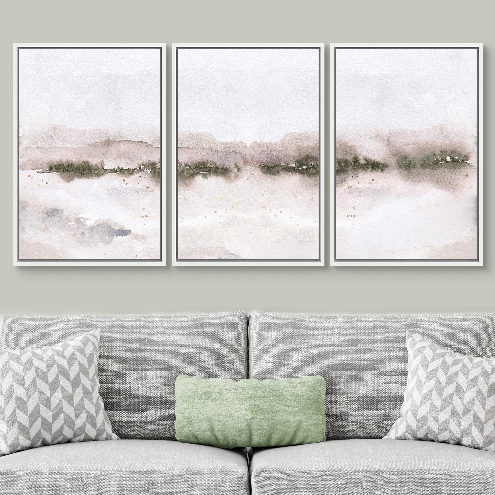 Signwin Framed Canvas Print Wall Art Set Pastel Explosion Misty Mountain Forest Nature Wilderness Illustrations Modern Art Rusti