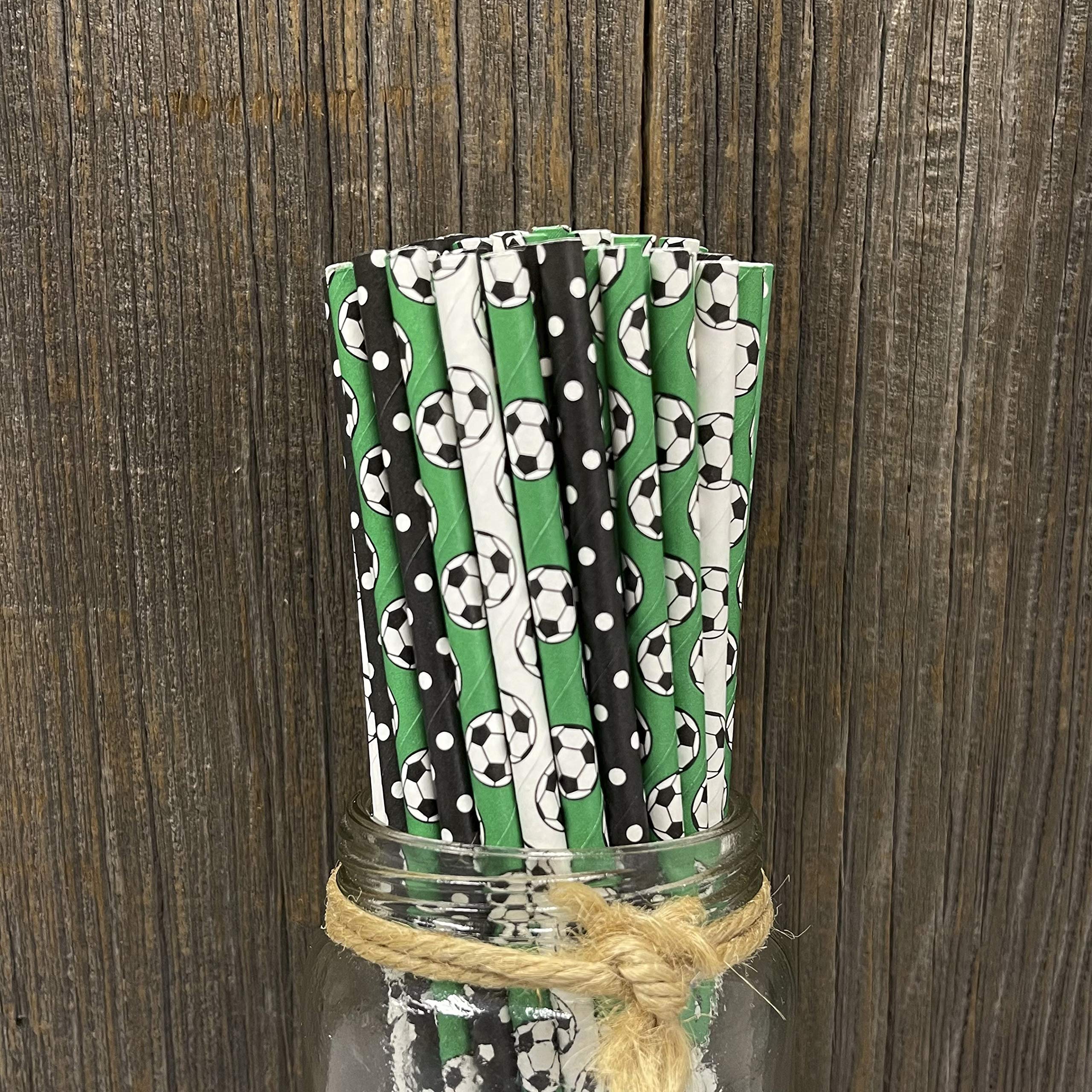 Soccer Ball Paper Straws - White Black Green - Soccer Party Supply - 100 Pack Outside The Box Papers