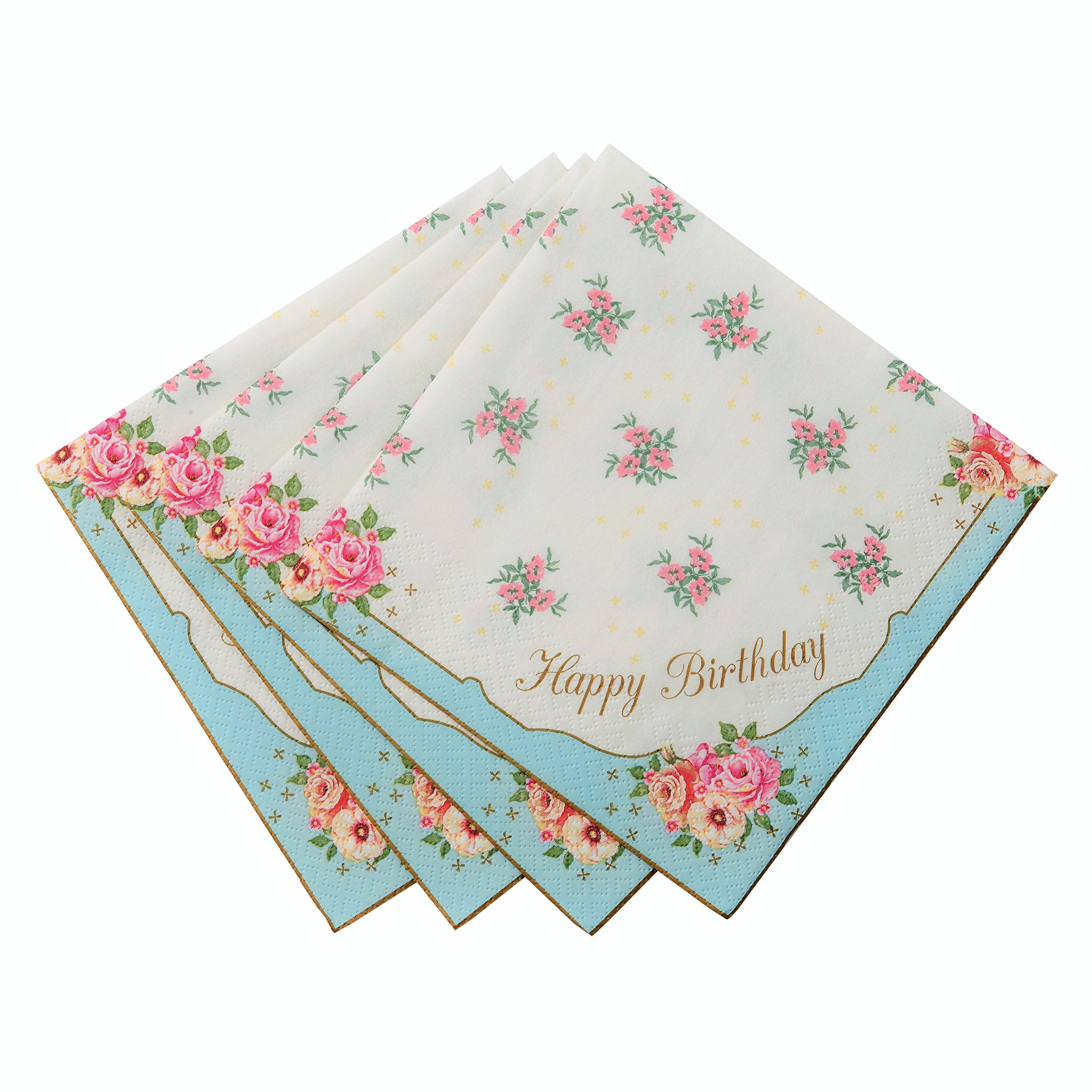 Talking Tables Tea Party Happy Birthday Floral Napkins | Truly Scrumptious | Also Great For Birthday Party, Baby Shower, Wedding