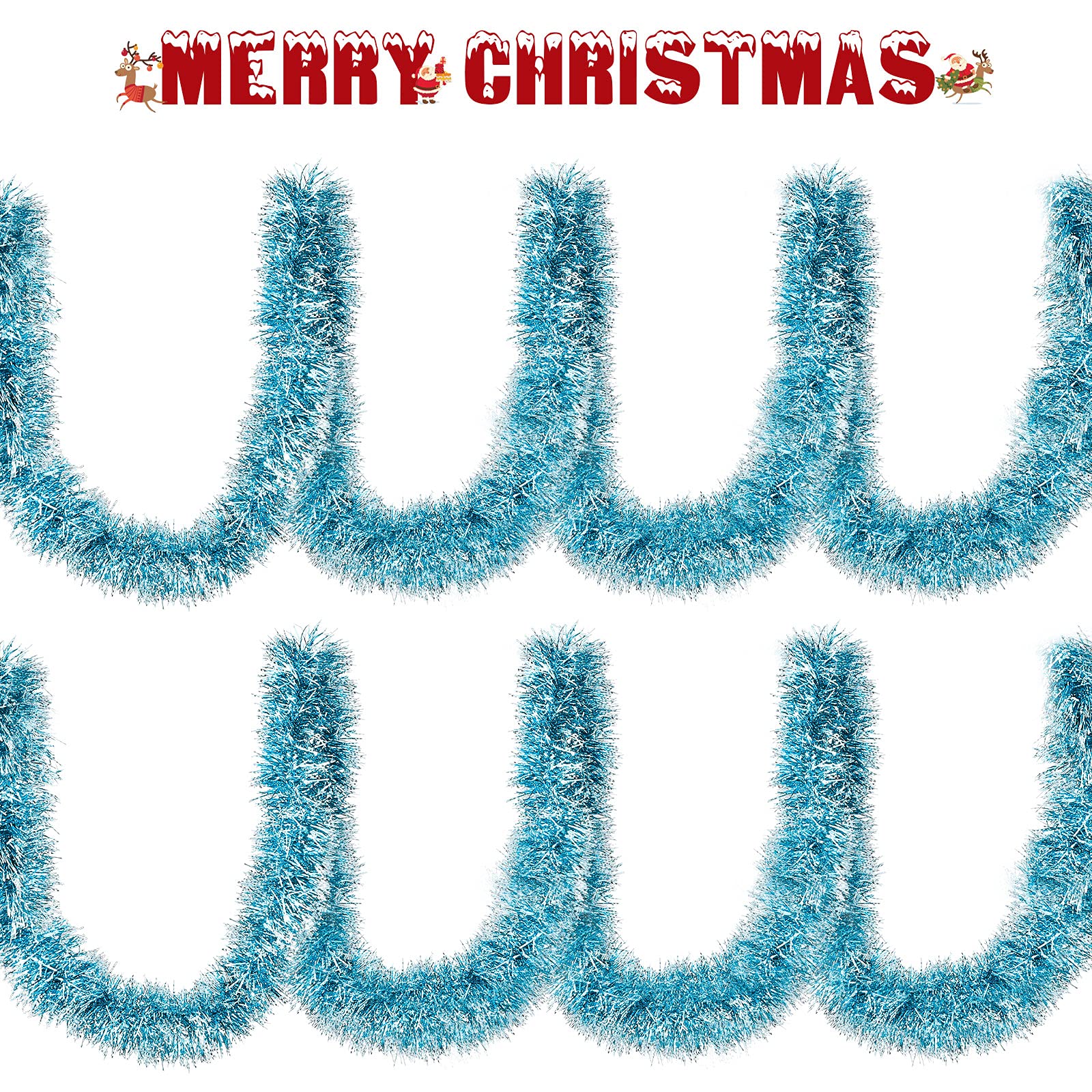 Waydress Christmas Tinsel Garland Xmas Hanging Metallic Shiny Tinsel Wreath Christmas Tree Decor for Home Indoor Outdoor Holiday