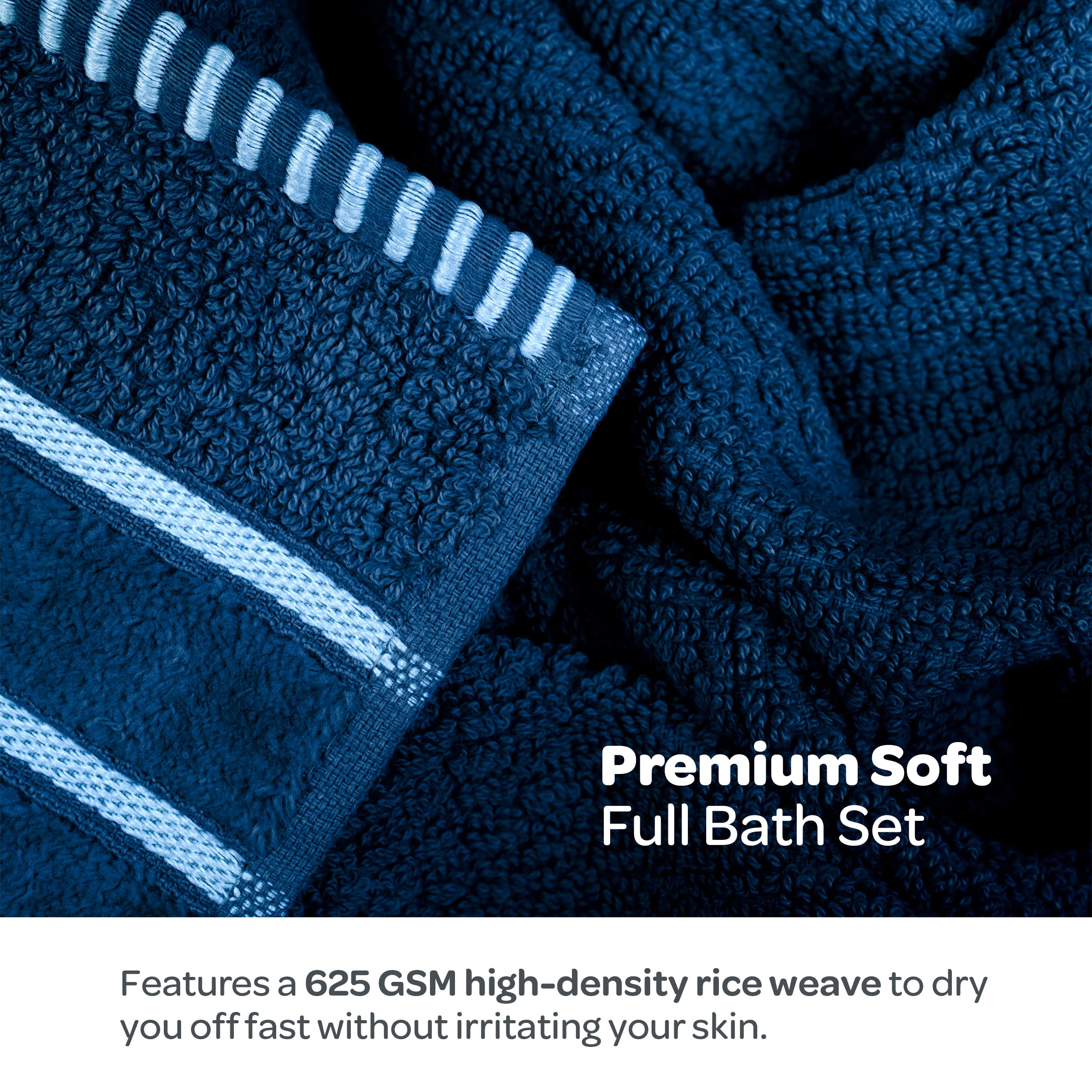 Bedford Home Home 100% Cotton Rice Weave 6 Pc Towel Set-Navy