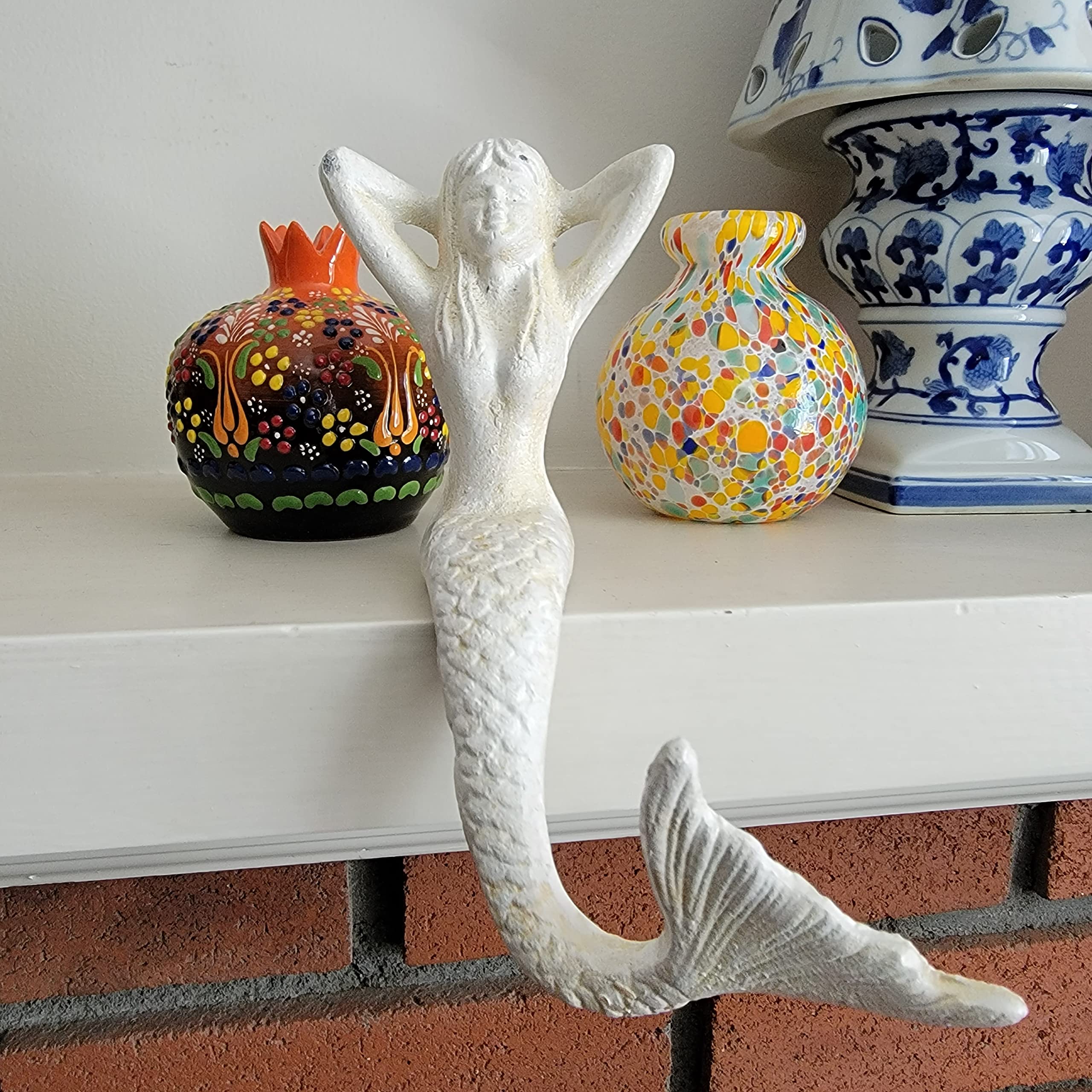 MY SWANKY HOME Mermaid Coastal White Iron Stocking Holder | Cottage Beach Christmas