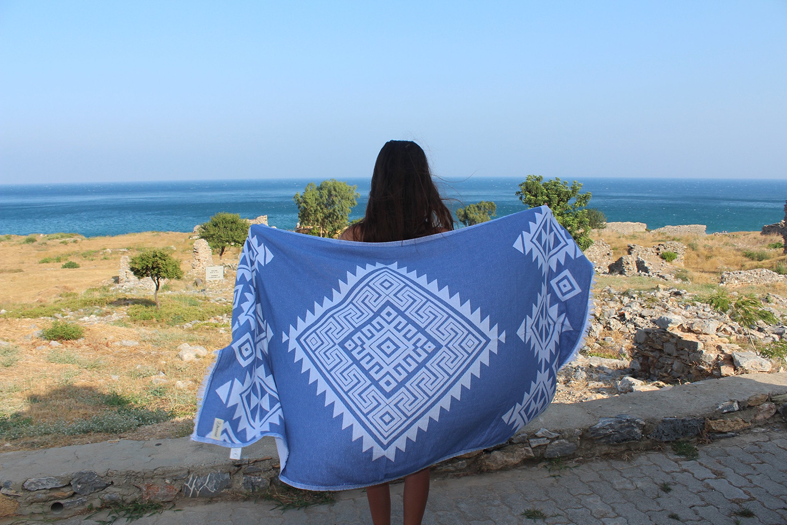 Bersuse 100% Cotton Yucatan Turkish Towel Beach Towel Bath Towel Dual Layer Peshtemal Beach Blanket Beach Essentials - 39X71 Inc