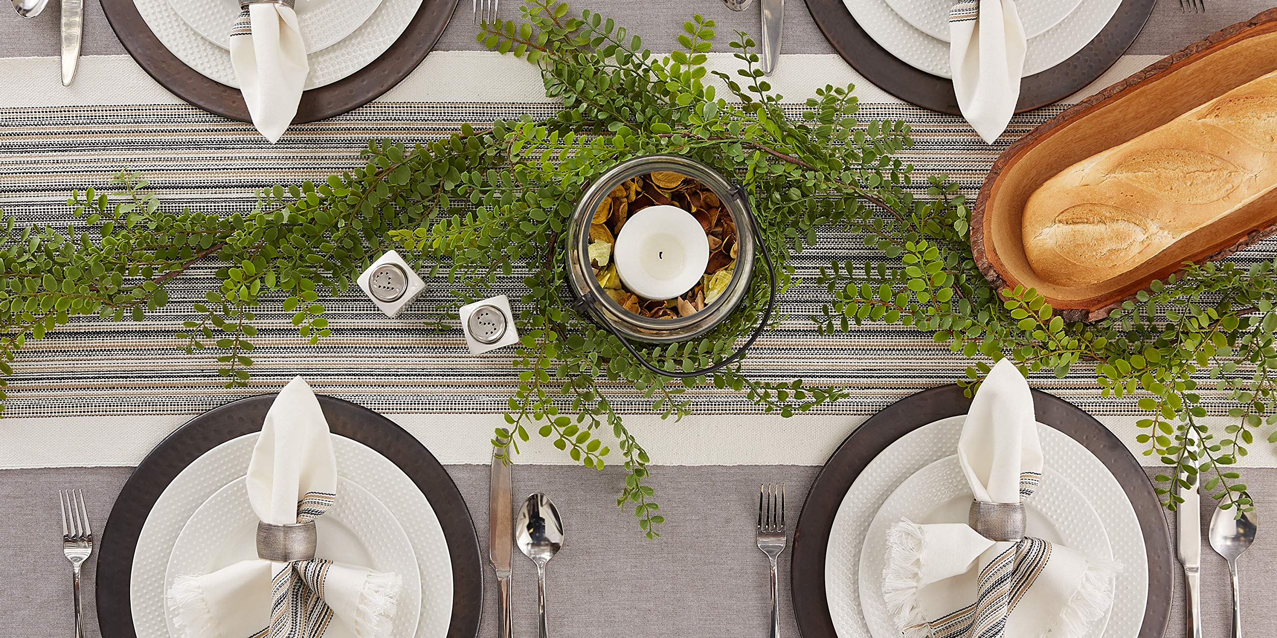 Dii Everyday Collection Fringed Stripe Tabletop, Table Runner, 14X108, Black