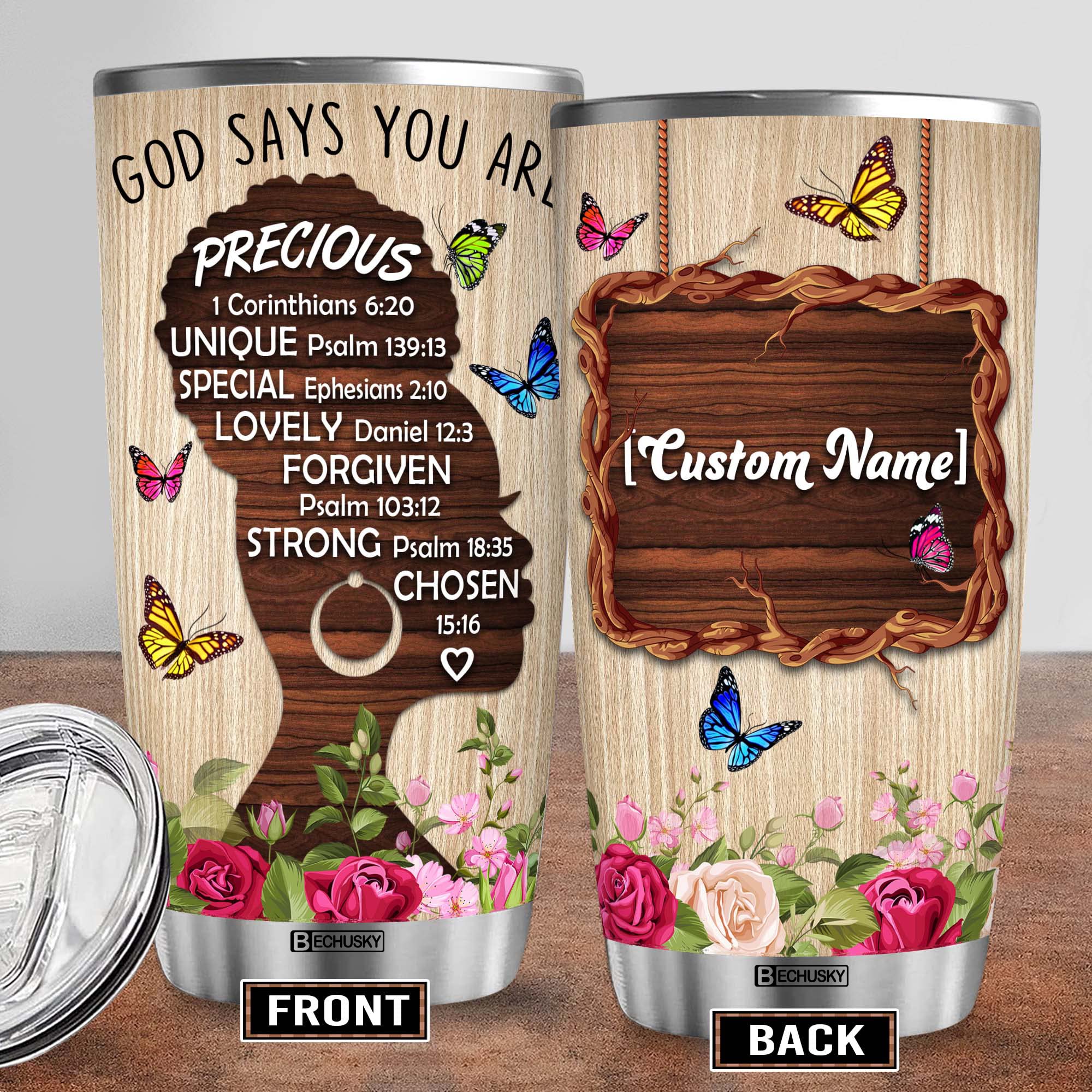 Bechusky Personalized Black Women Tumbler, Christian Gift For Women - Birthday Gifts For Women - Friend Gifts For Women Birthday