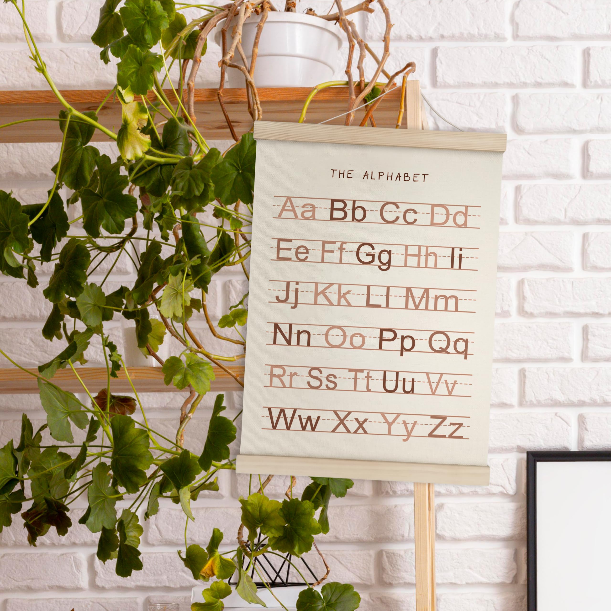 Hrqko Alphabet Numbers Poster Hanger Frame Set Of 2, Girls Nursery Wall Decor, Abc Poster Wall Art With Wooden Frames, Burnt Ora