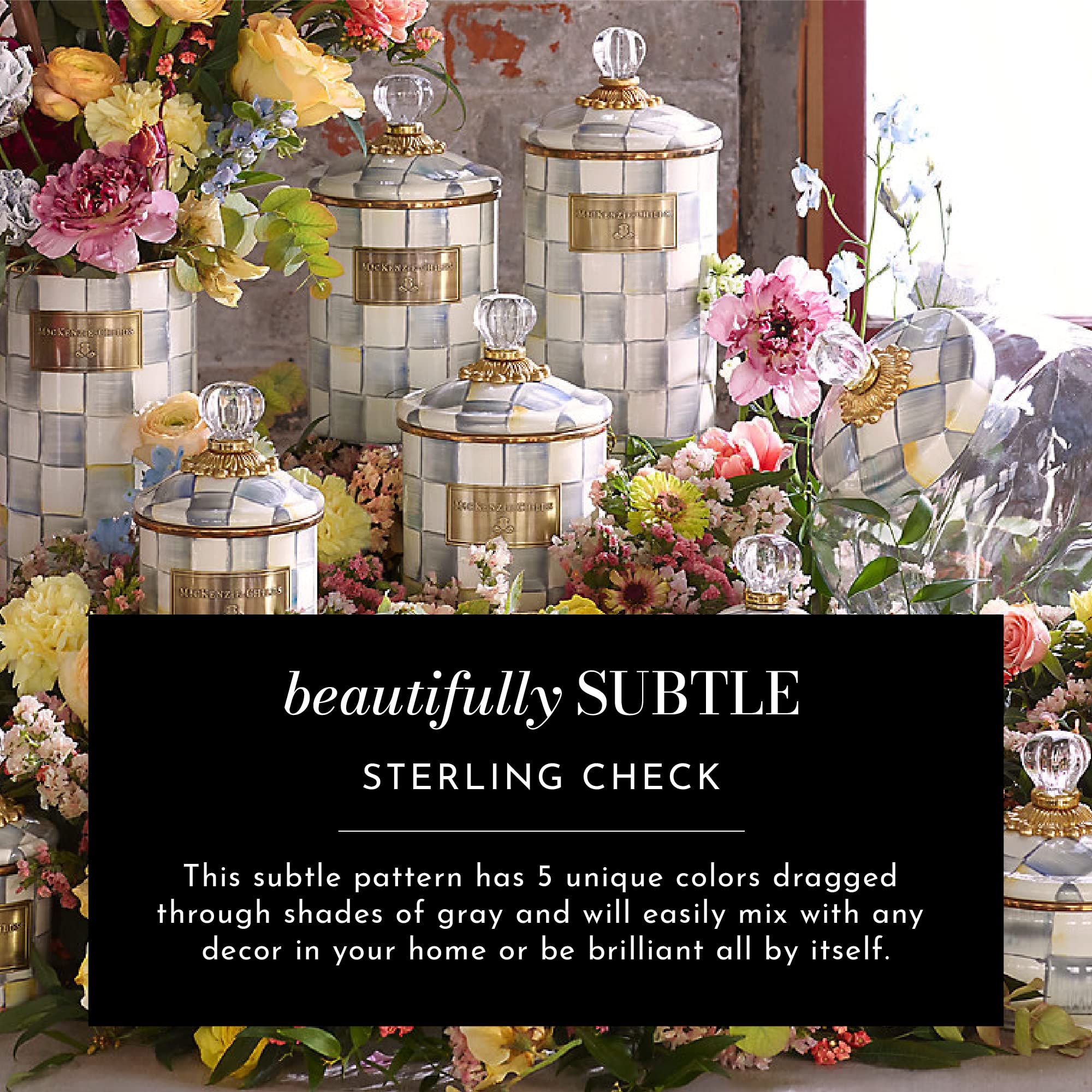 Mackenzie-Childs Sterling Check Enamel Tea Kettle, Decorative Tea Kettle, 2-Quart Capacity