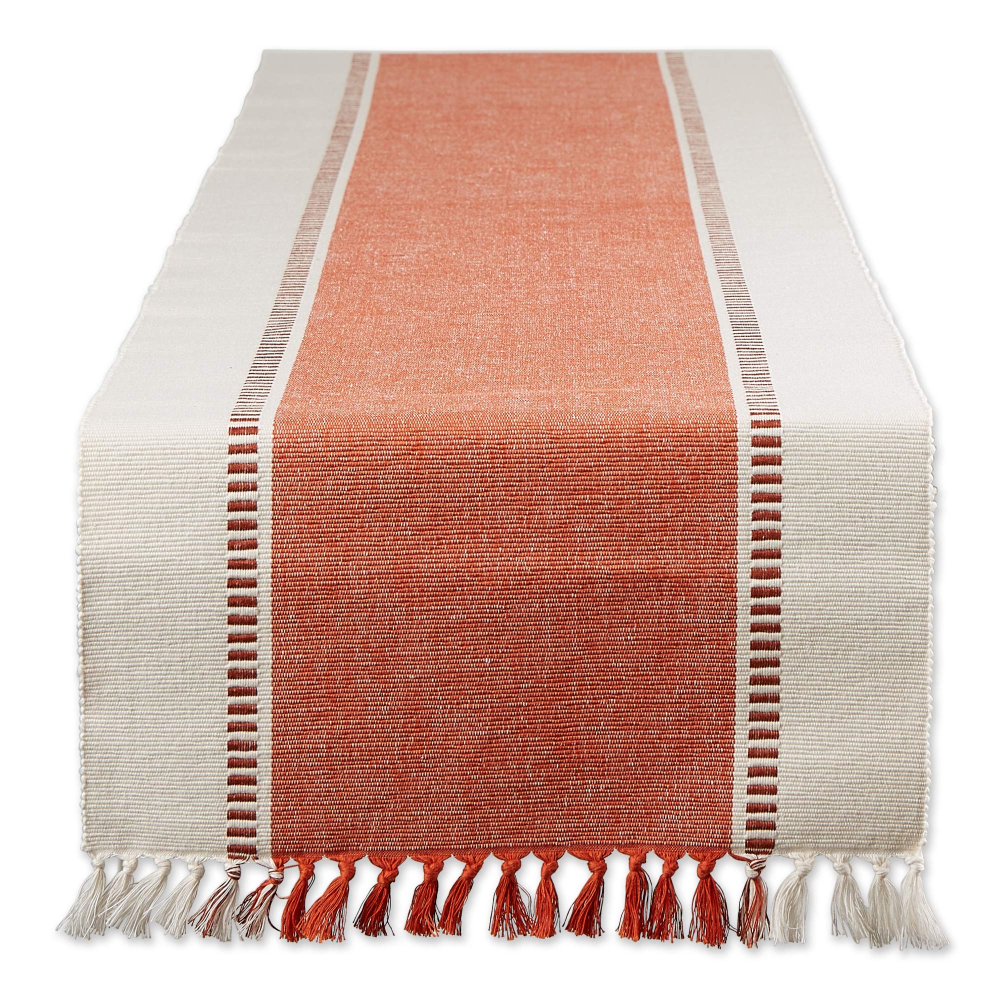 Dii Dobby Stripe Woven Table Runner, 13X72 (13X77.5, Fringe Included), Burnt Orange