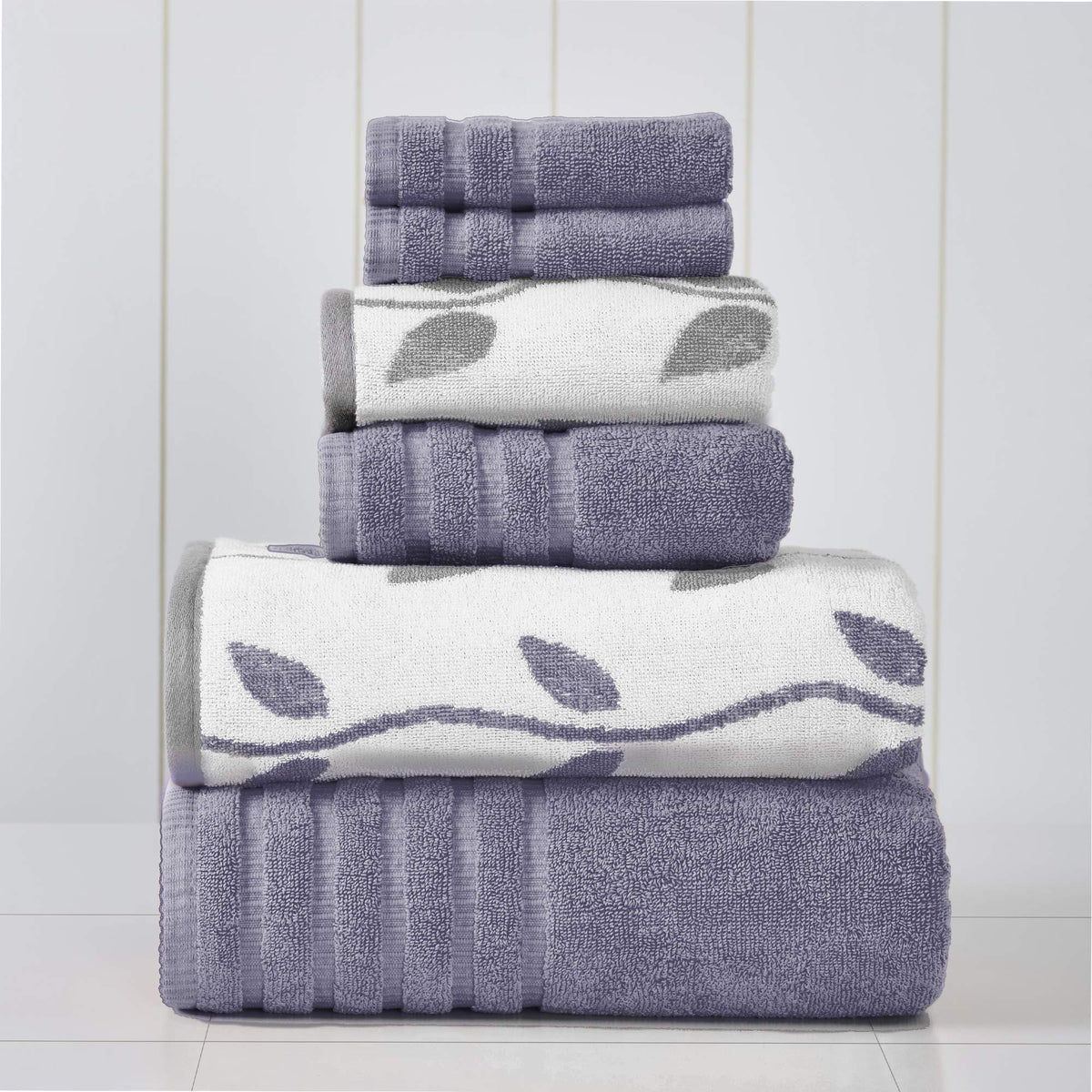 Modern Threads Amrapur Overseas 6-Piece Yarn Dyed Organic Vines Jacquard/Solid Ultra Soft 500Gsm 100% Combed Cotton Towel Set [G