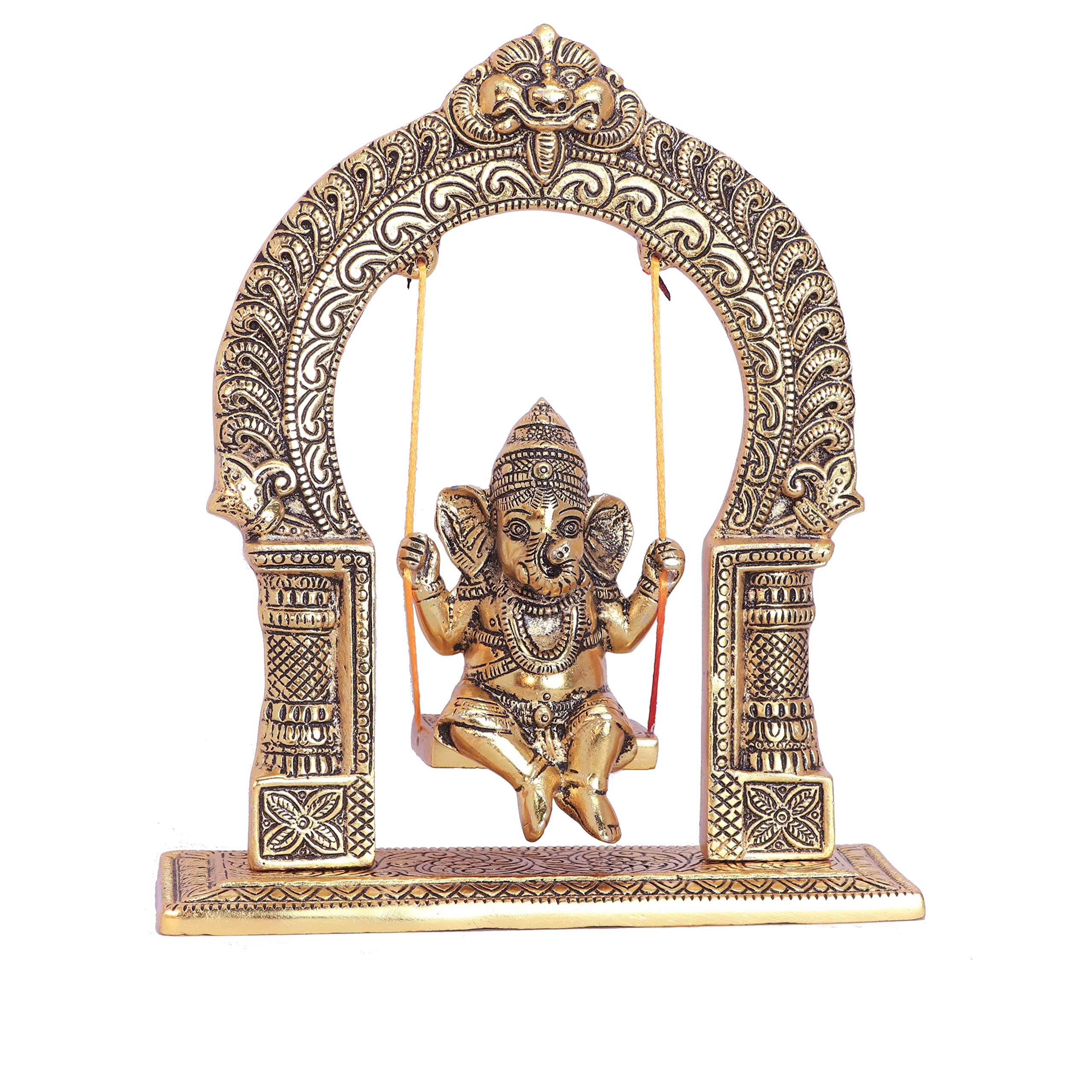Kridaykraft Ganesh Ji Dori Jhula Idol, Ganpati Idol On Swing Jhula For Temple Pooja, Ganesh Metal Statue Home, Office & Table De