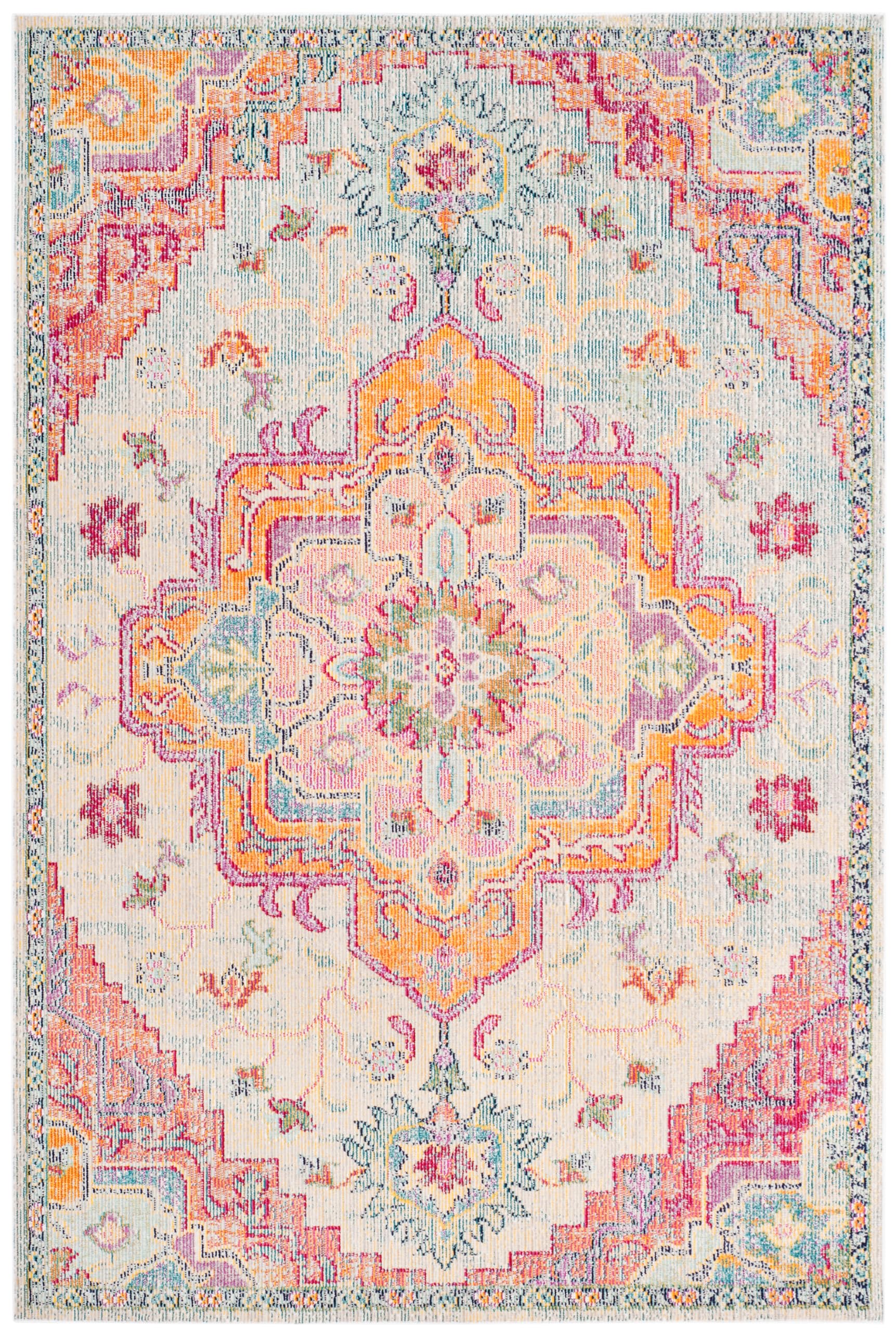 SAFAVIEH Crystal Collection Area Rug - 67 x 92, Light Blue & Fuchsia, Medallion Distressed Design, Non-Shedding & Easy Care, I