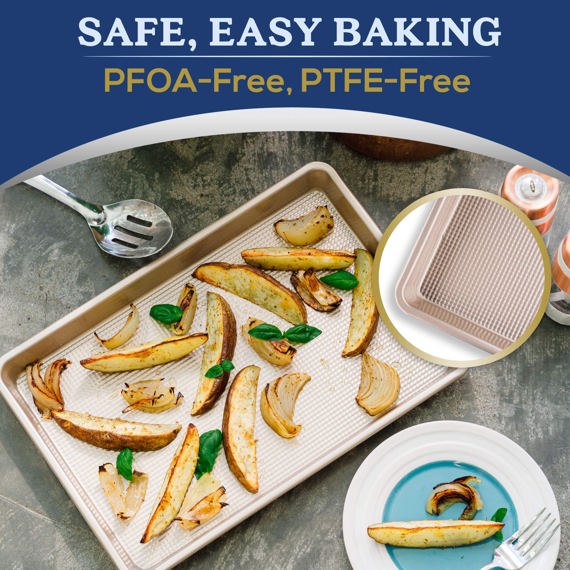 Nonstick Half Sheet Baking Pan By Ultra Cuisine - Food-Safe Coating, Warp & Scratch Resistant Texture For Airflow, & Carbon Stee