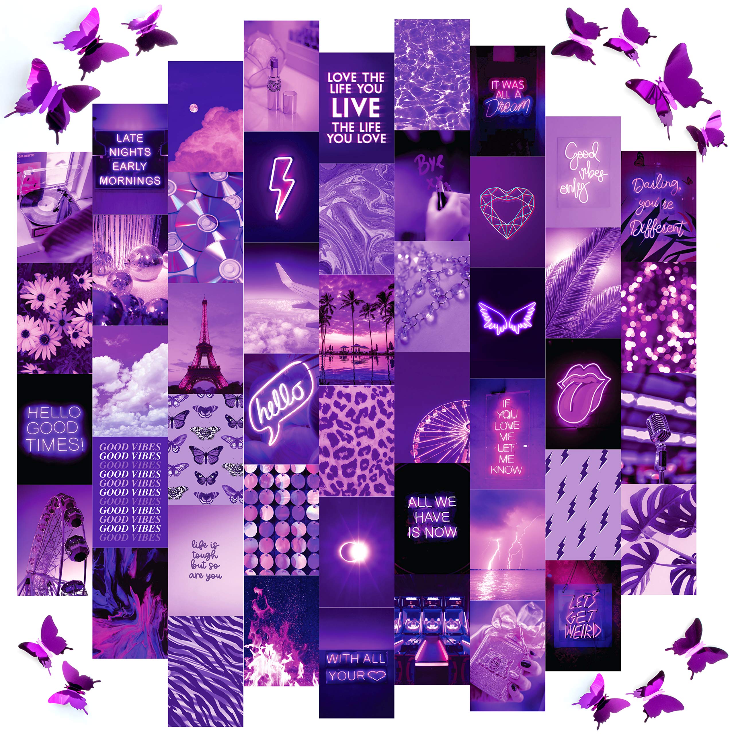 Artivo Purple Wall Collage Kit Aesthetic Pictures, 50 Set 4X6 Butterflies, Purple Black Aesthetic Pictures For Wall Decor, Poste