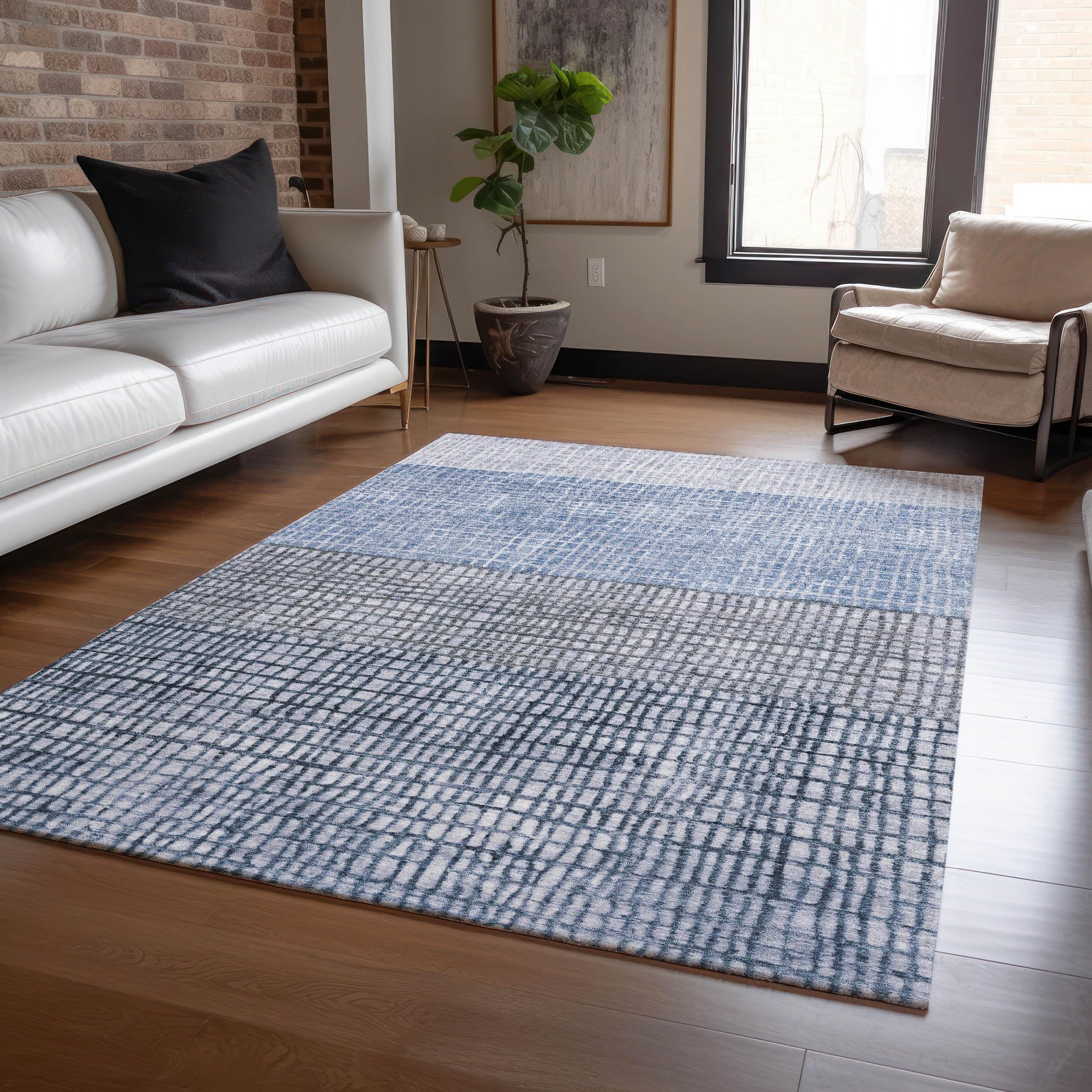Machine Washable Indoor/Outdoor Chantille Blue 26 x 310 Rug