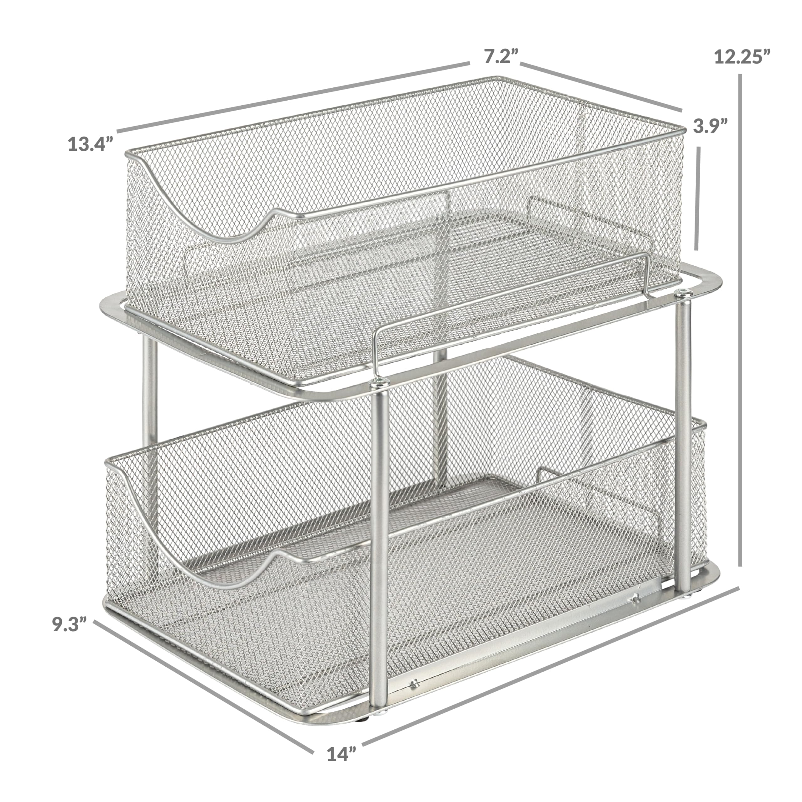 Sorbus 2 Tier Metal Under Sink Organizer For Bathroom, Kitchen, Strong Steel Mesh Sliding Drawers For Under Sink, Under Cabinet,