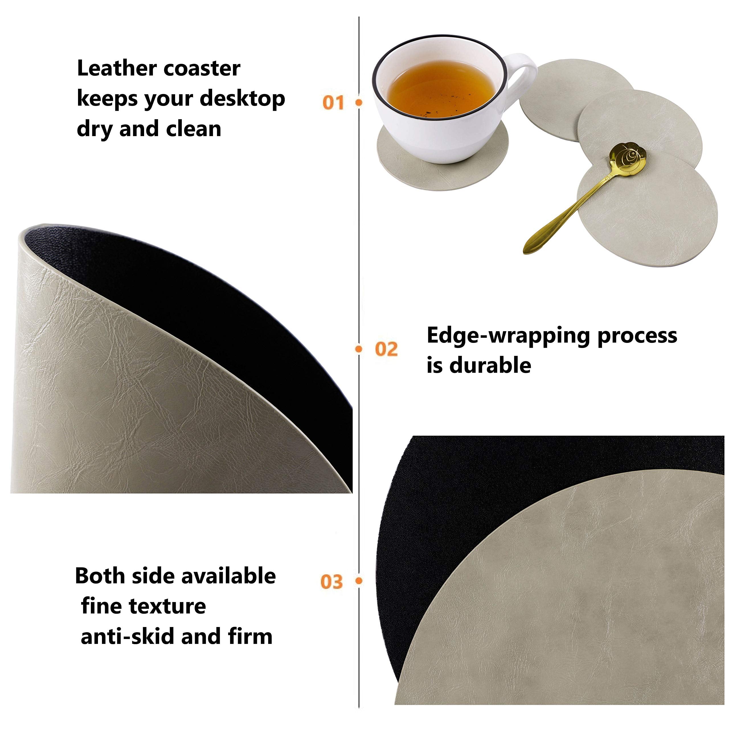 Set Of 4 Faux Leather Round Placemats And Coasters, Coffee Mats Kitchen Table Mats, Waterproof, Easy To Clean For Kitchen Dining