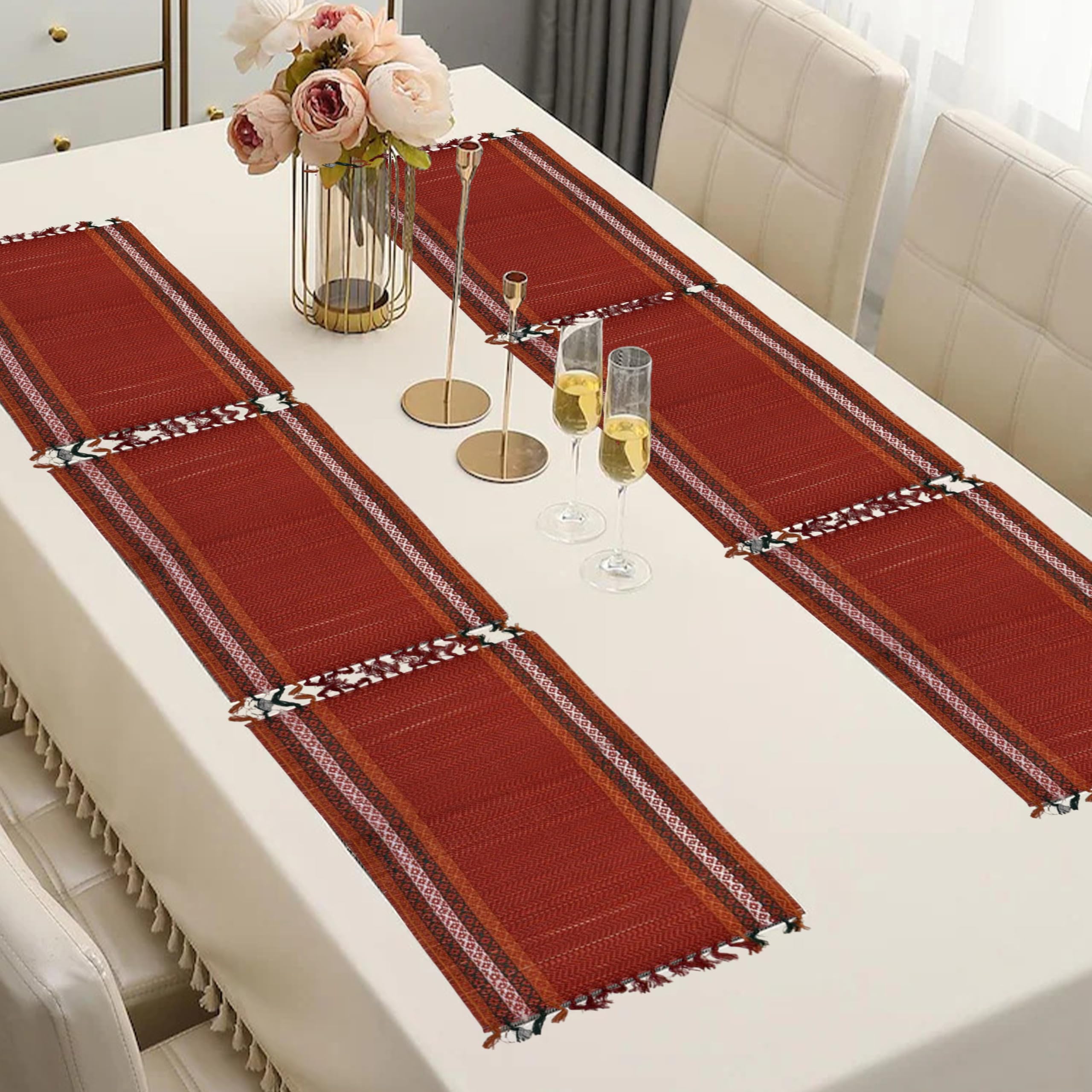 SHILP KATHA Handmade River Grass Dining Table Mats Set of 6 | Heat Resistant Reversible Placemats | Zero Plastic Natural Madurka