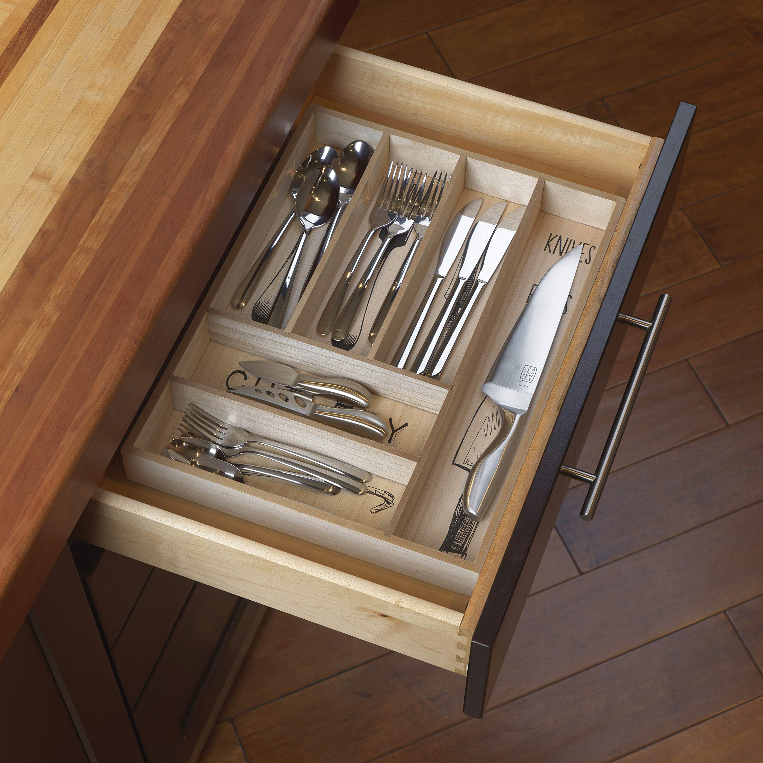 10 Street Home Large Wood Flatware Organizer For Kitchen Drawer - 6 Compartments For Silverware And Utensil Storage, Rustic Styl
