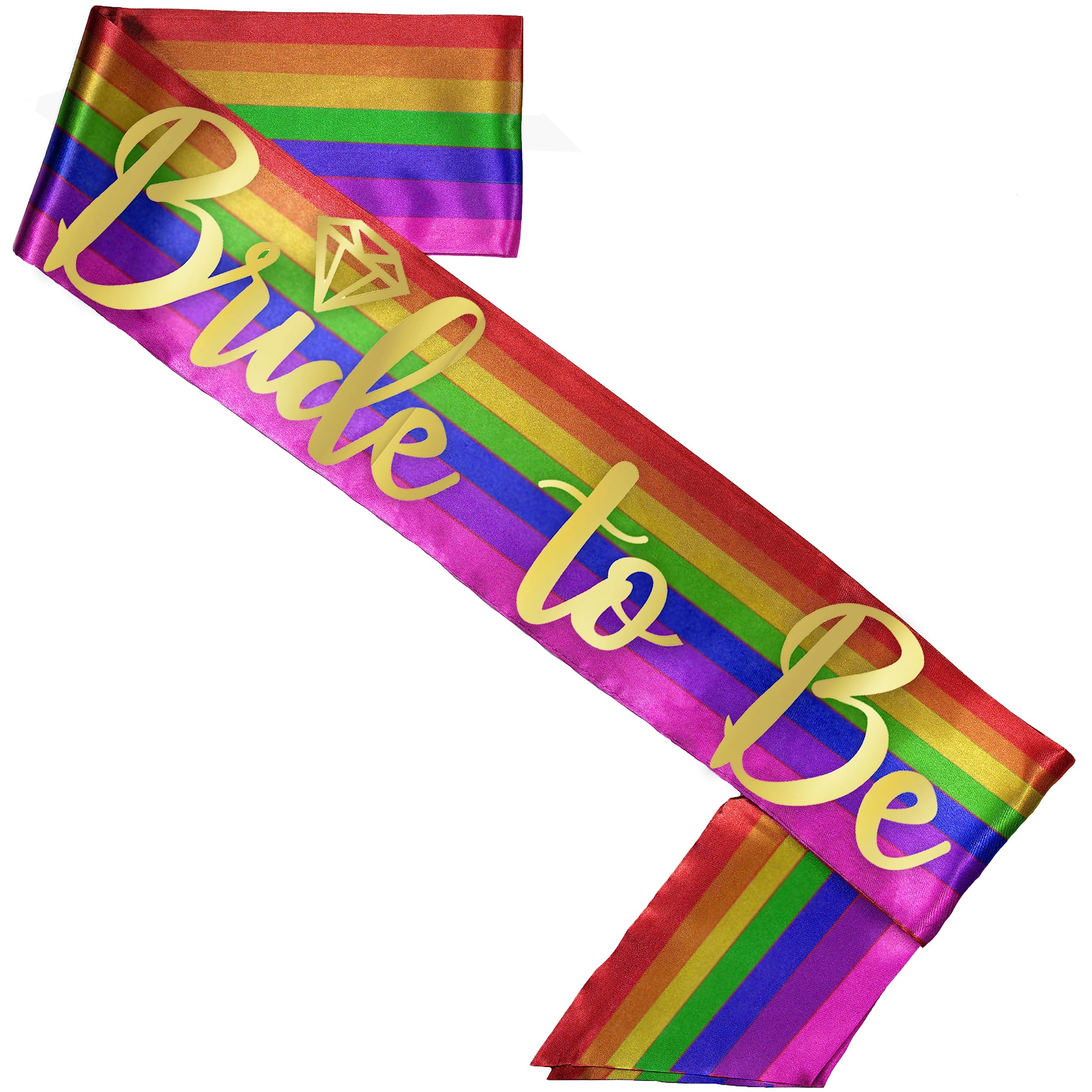 Rainbow Bride Gay Wedding Sash - Premium Bridal Grade Satin Metallic Gold Diamond Bride To Be Sash Lgbtiqa+ Pride Lesbian Sash(D
