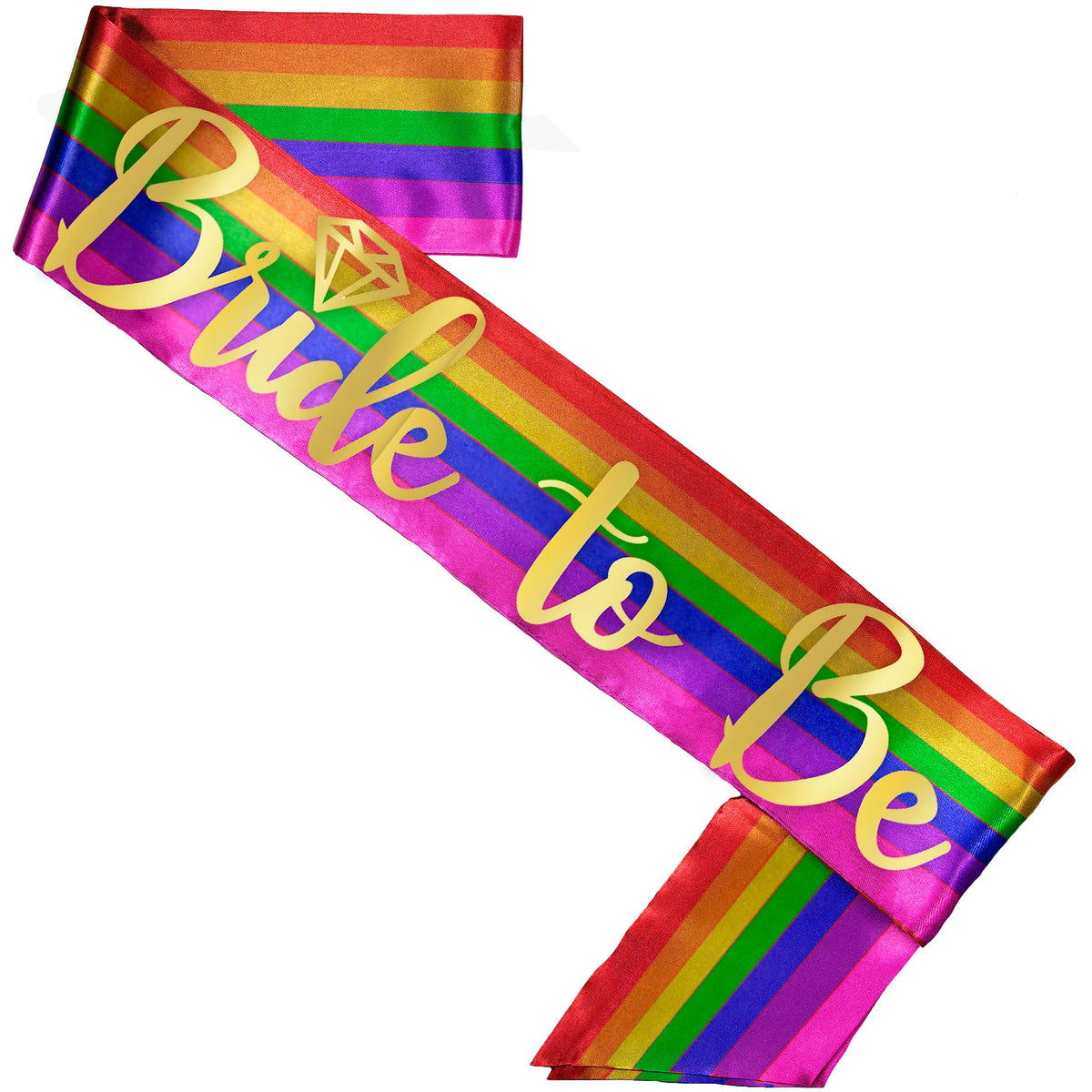 Rainbow Bride Gay Wedding Sash - Premium Bridal Grade Satin Metallic Gold Diamond Bride To Be Sash Lgbtiqa+ Pride Lesbian Sash(D